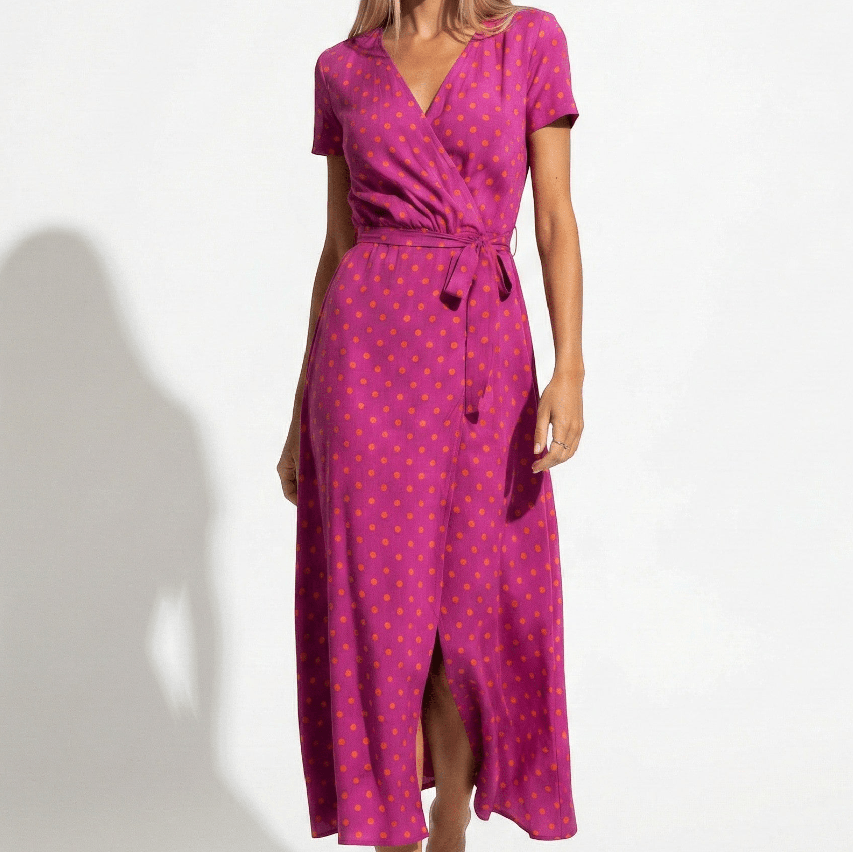 Emily - Women's Floral Wrap Maxi Dress with V - Neck - Dress - Red Dot - Taylor & Bennett