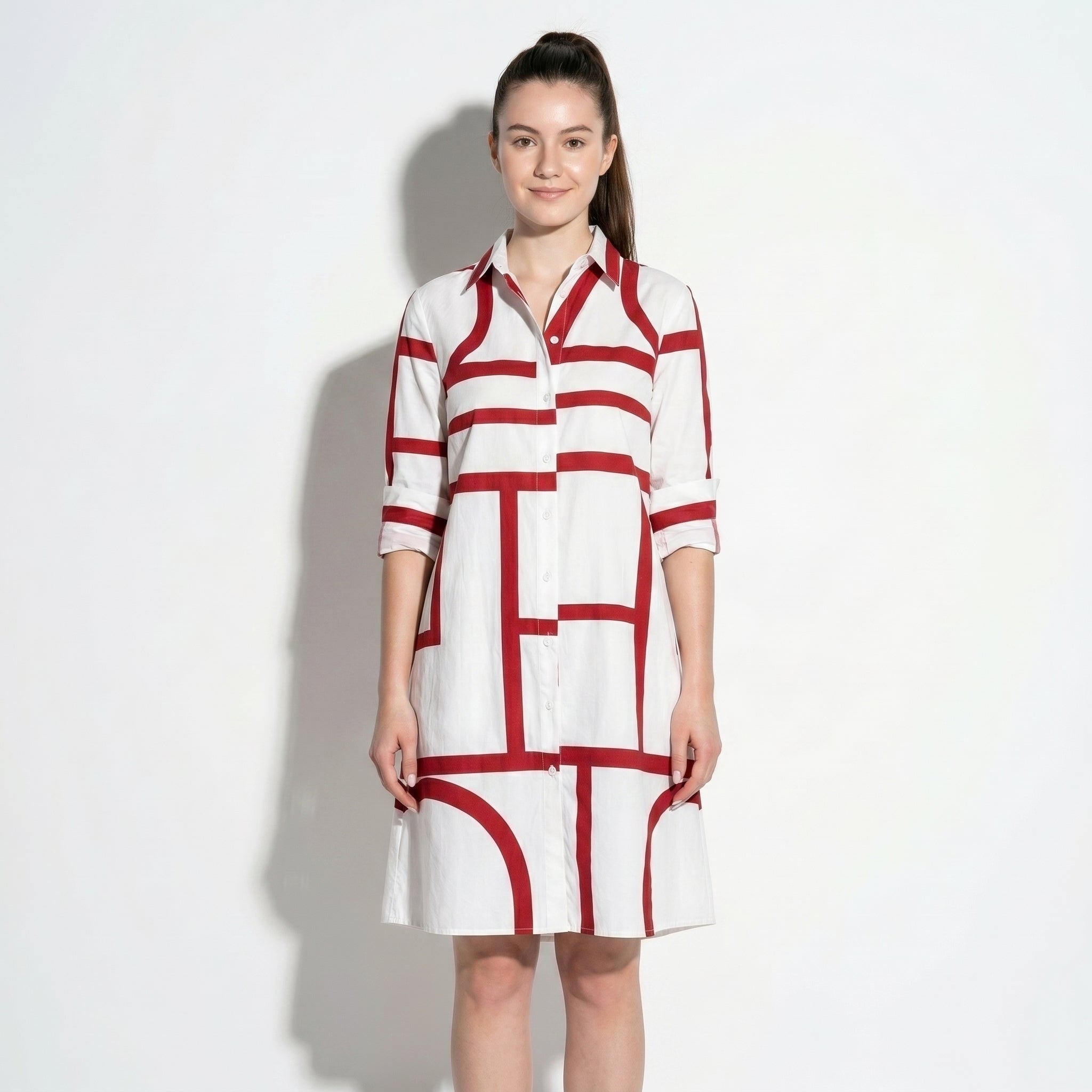 Emily - Women's Quarter Sleeve Mini Dress - Dress - Red - Taylor & Bennett
