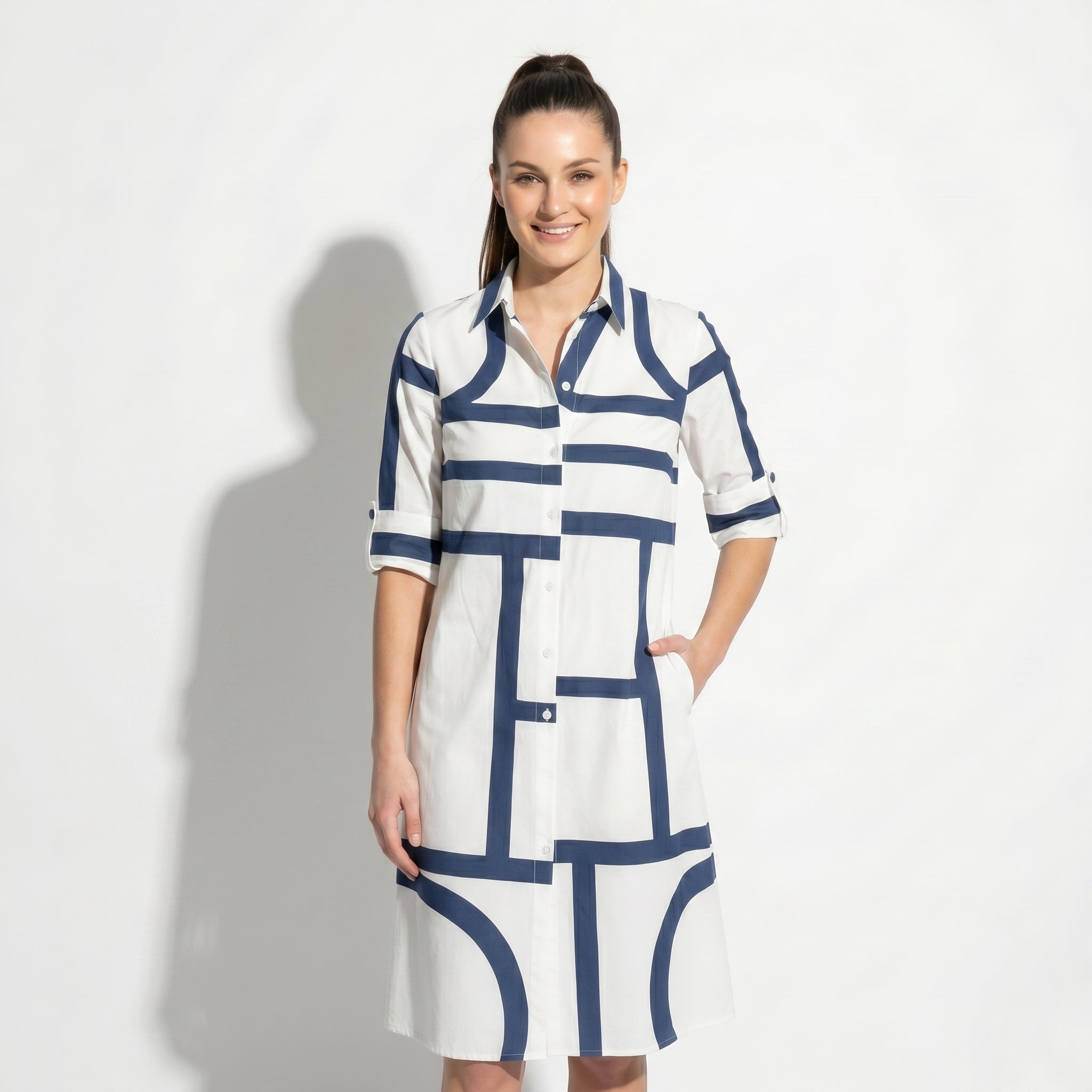 Emily - Women's Quarter Sleeve Mini Dress - Dress - Blue - Taylor & Bennett