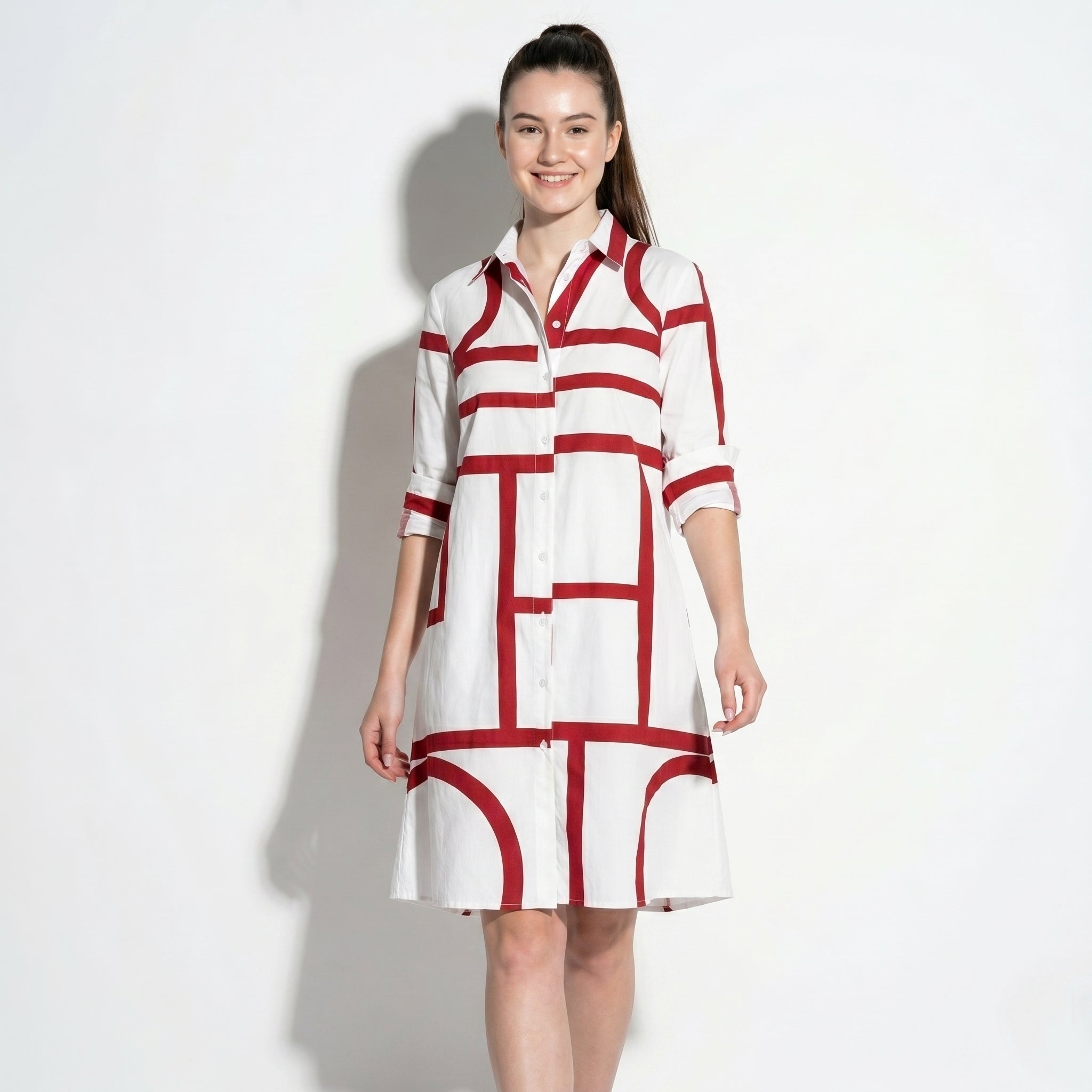 Emily - Women's Quarter Sleeve Mini Dress - Dress - Red - Taylor & Bennett