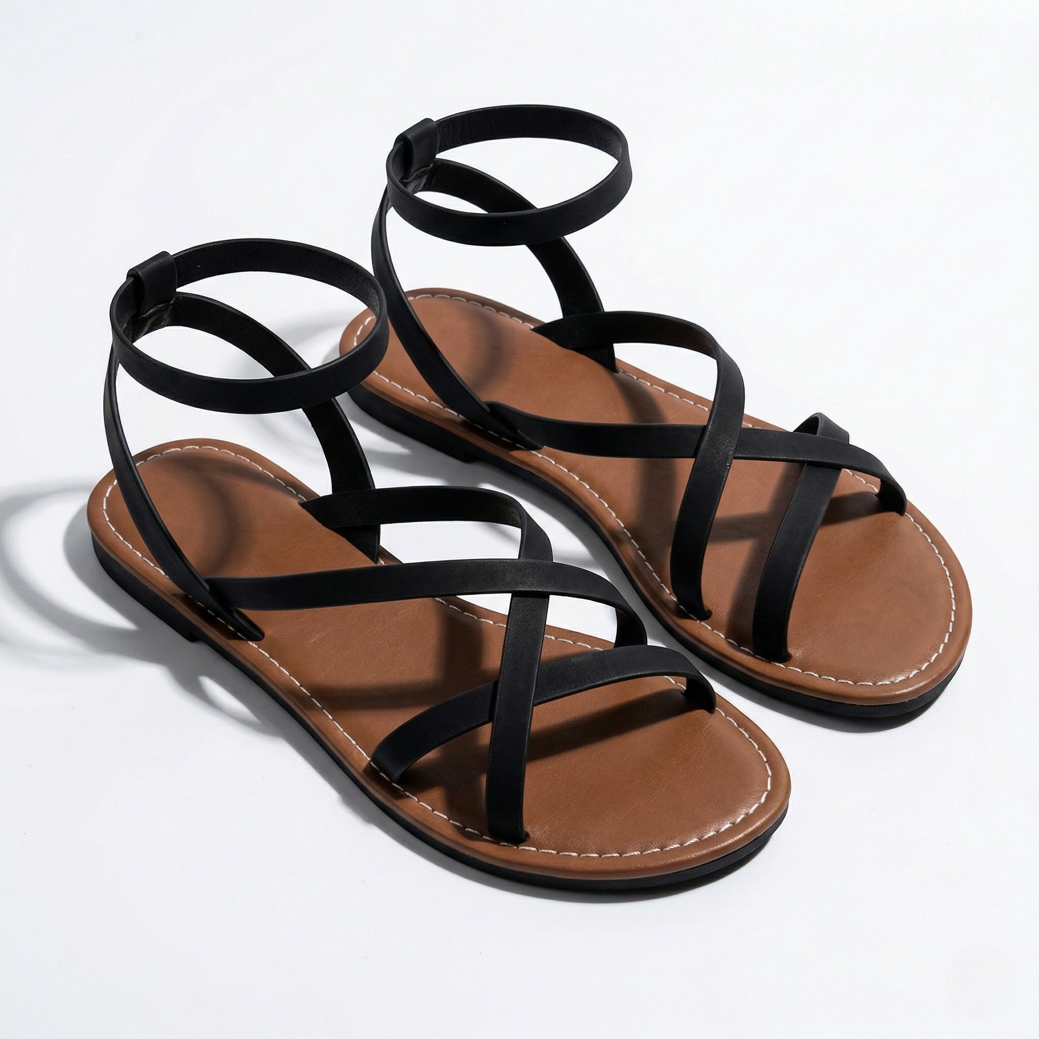 Emily - Women's Strappy Flat Sandals - Sandals - Black - Taylor & Bennett