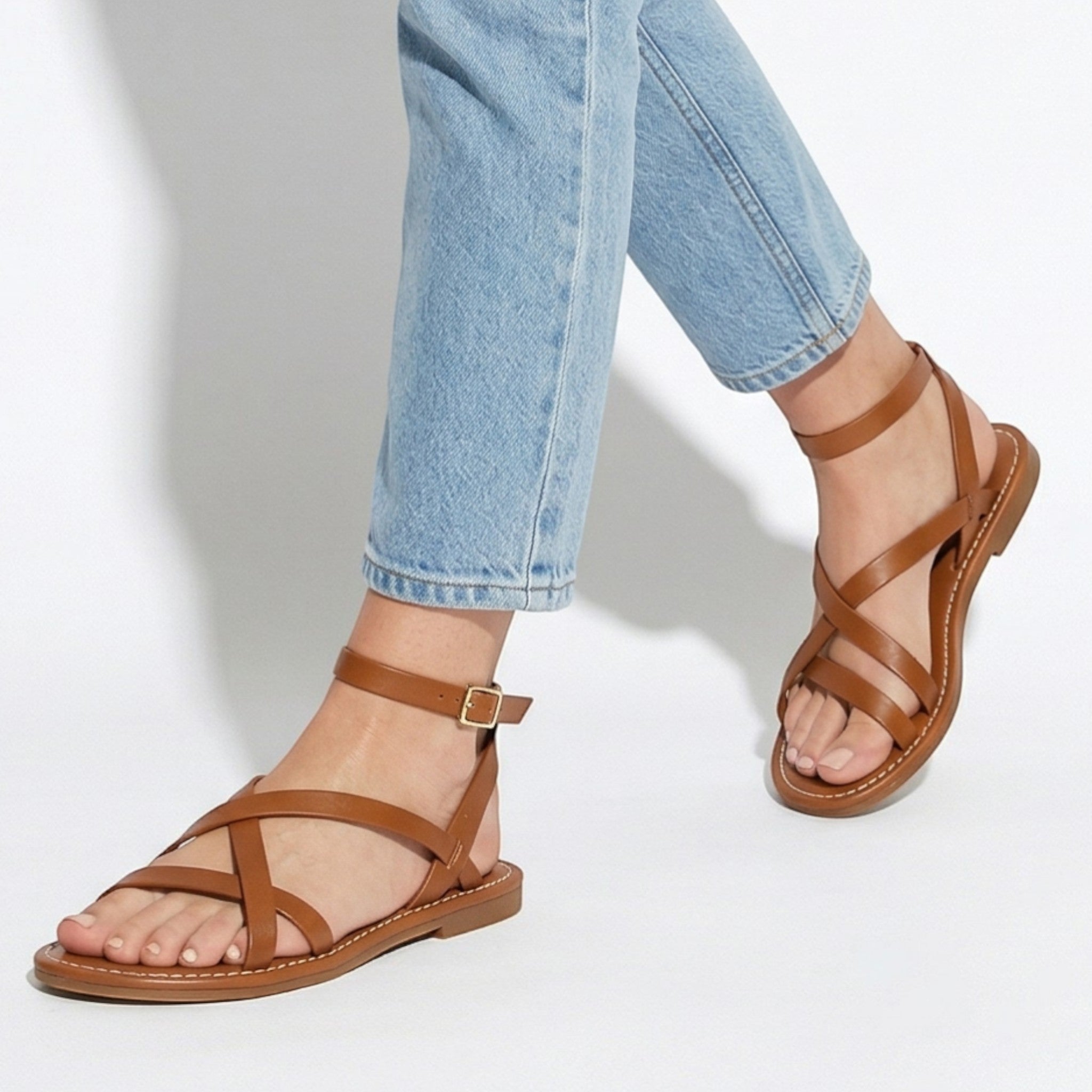 Emily - Women's Strappy Flat Sandals - Sandals - Brown - Taylor & Bennett