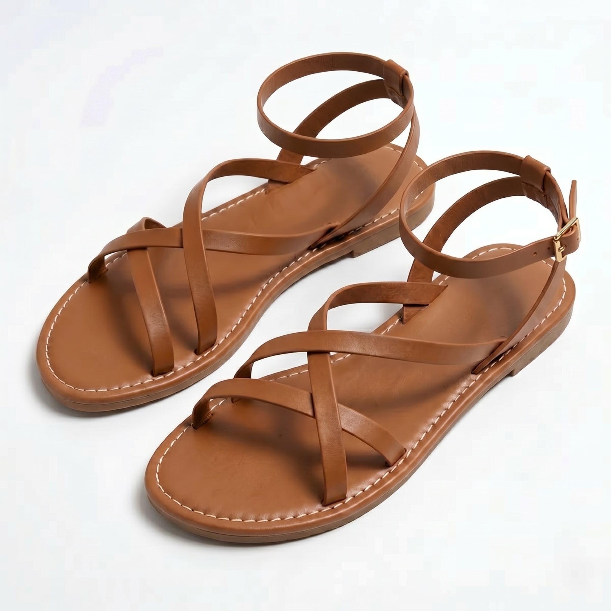 Emily - Women's Summer Flat Strap Sandals - Sandals - Brown - Taylor & Bennett