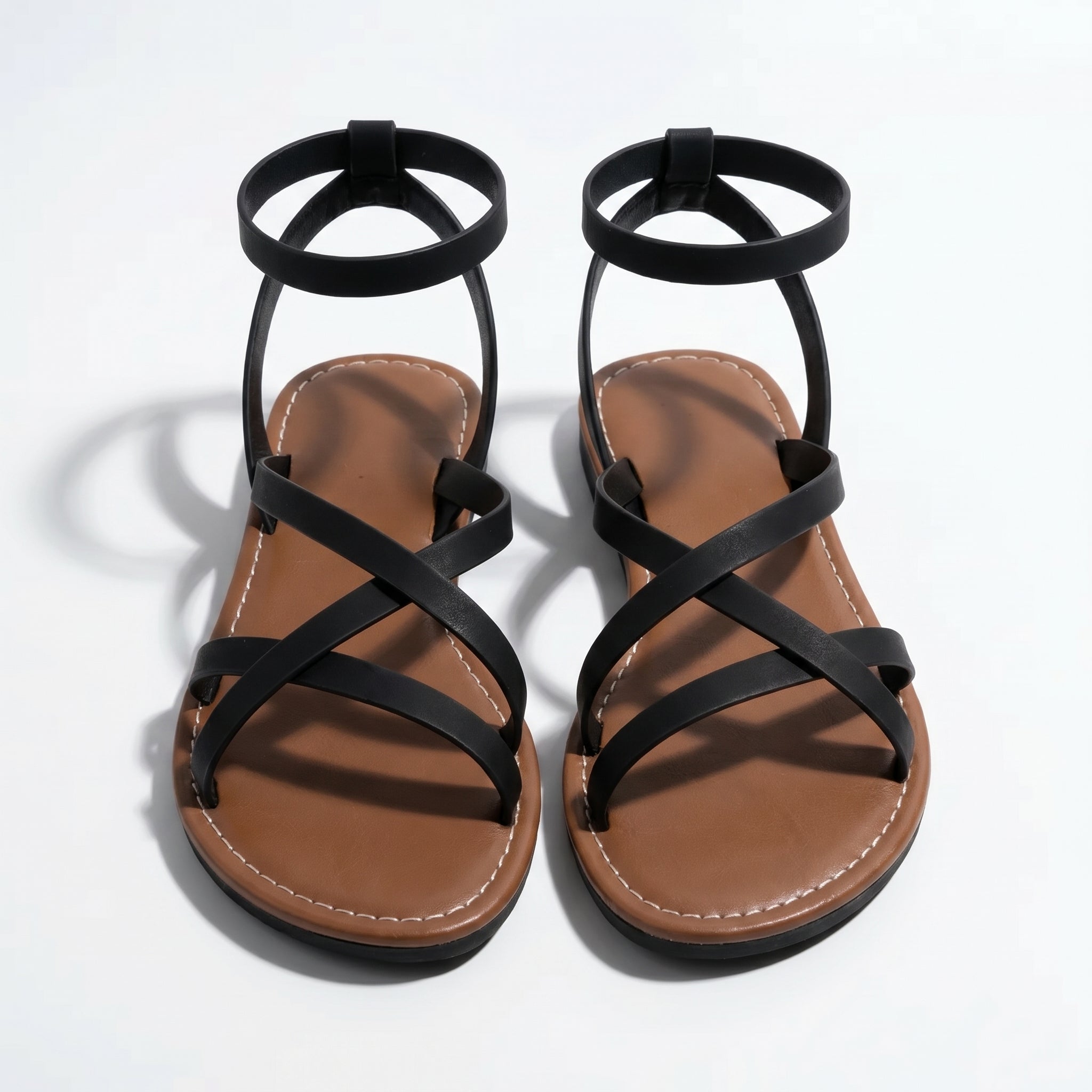 Emily - Women's Summer Flat Strap Sandals - Sandals - Black - Taylor & Bennett