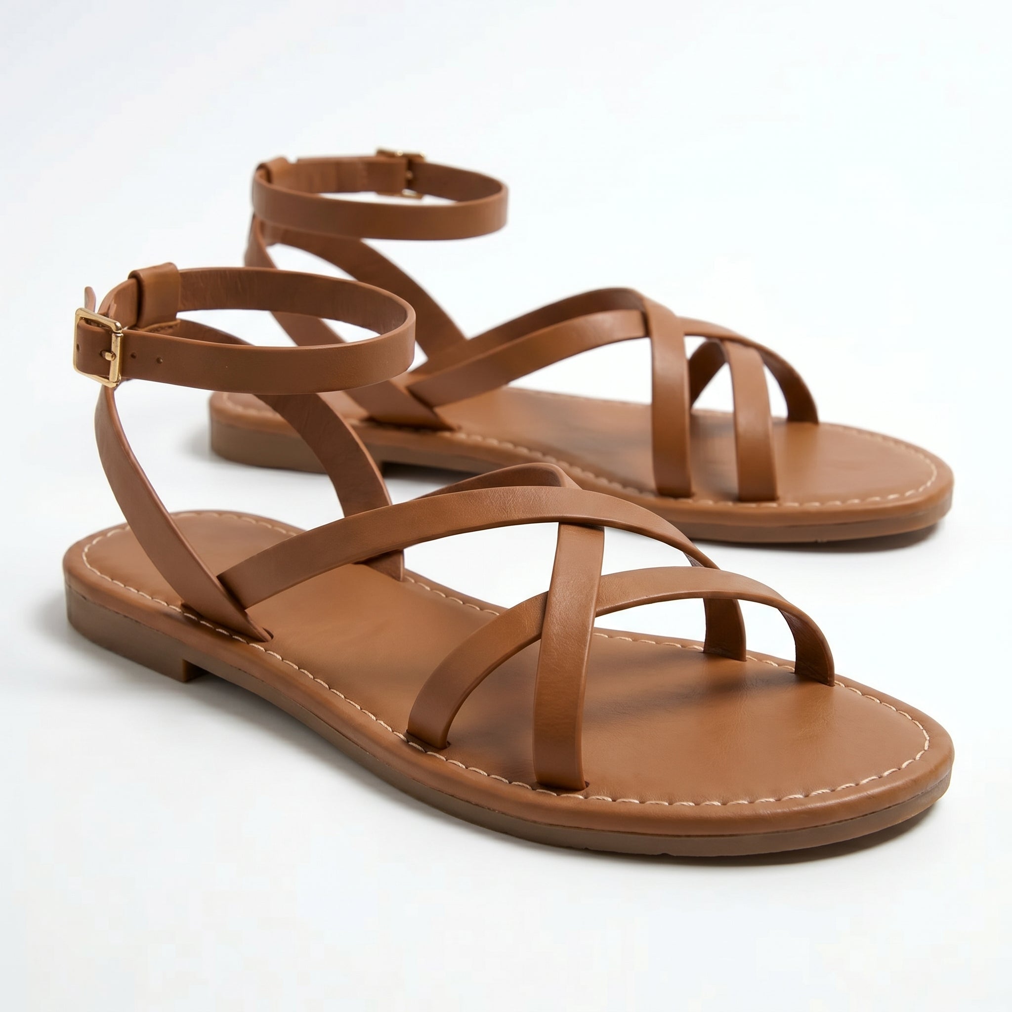 Emily - Women's Summer Flat Strap Sandals - Sandals - Brown - Taylor & Bennett