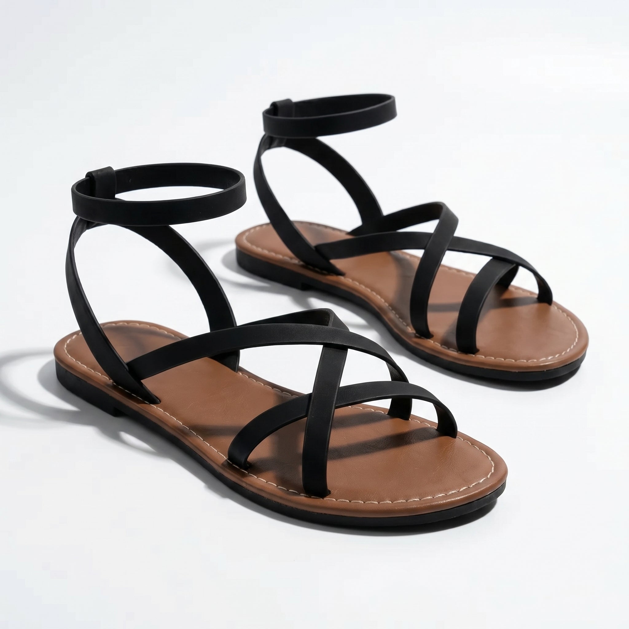 Emily - Women's Summer Flat Strap Sandals - Sandals - Black - Taylor & Bennett