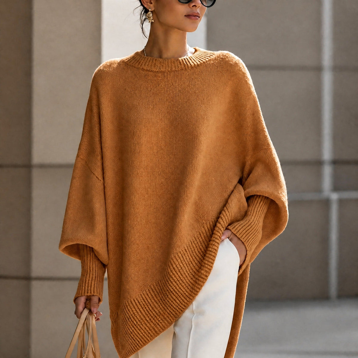 Emma - Women's Oversized Ribbed Cuff Knit Jumper - Sweaters - Brown - Taylor & Bennett