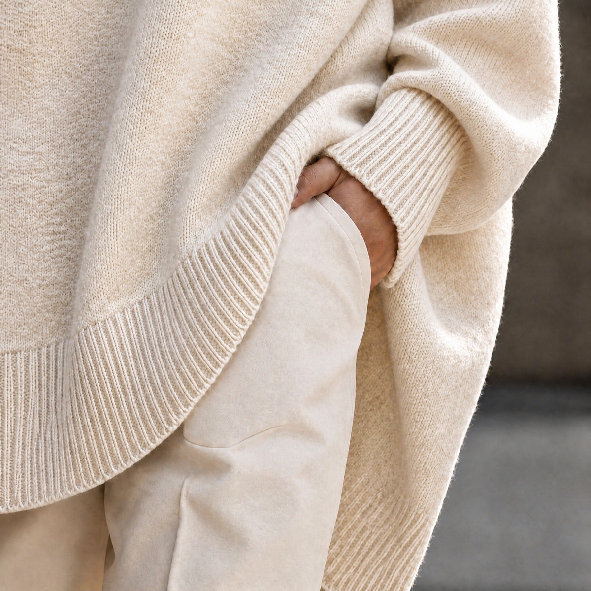 Emma - Women's Oversized Ribbed Cuff Knit Jumper - Sweaters - Beige - Taylor & Bennett