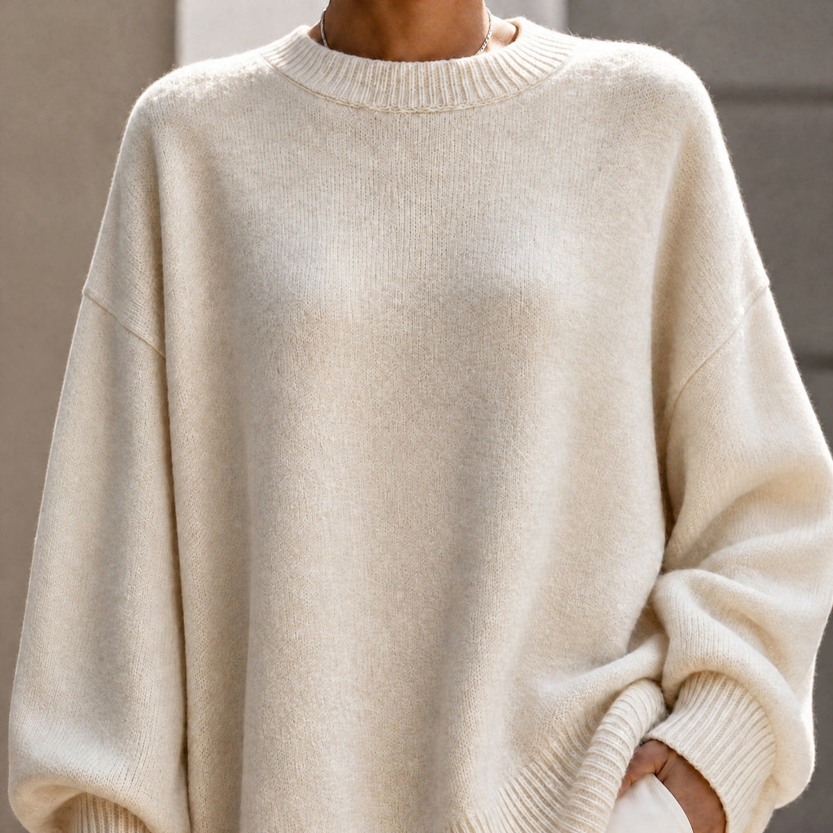 Emma - Women's Oversized Ribbed Cuff Knit Jumper - Sweaters - Beige - Taylor & Bennett