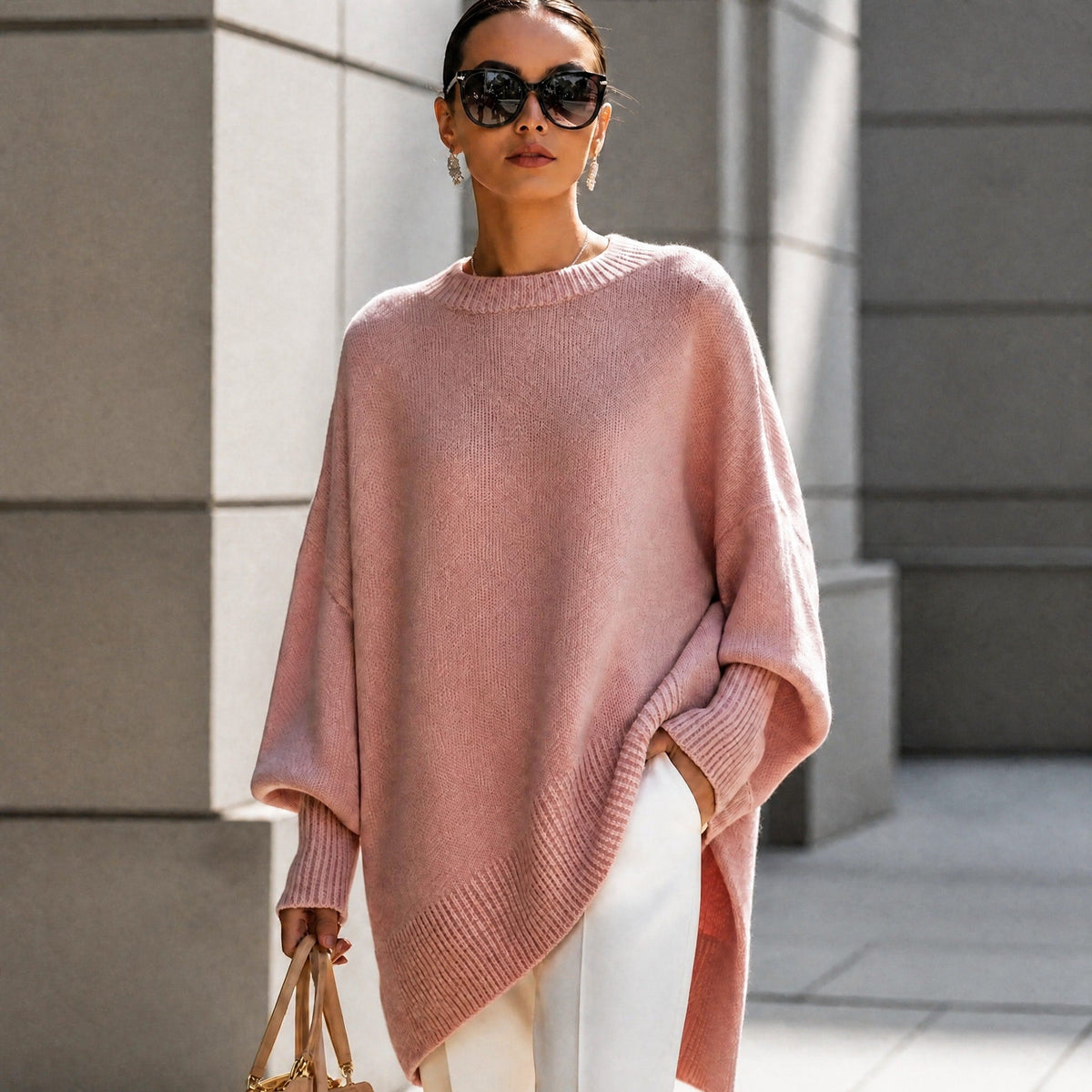 Emma - Women's Oversized Ribbed Cuff Knit Jumper - Sweaters - Pink - Taylor & Bennett