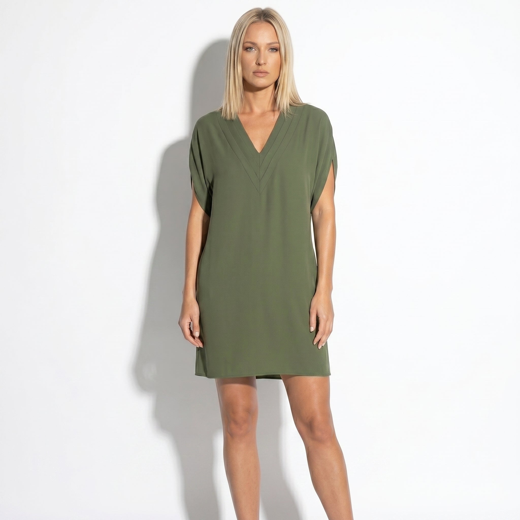 Emma - Women's Relaxed Fit Mini Dress - Dress - Army Green - Taylor & Bennett