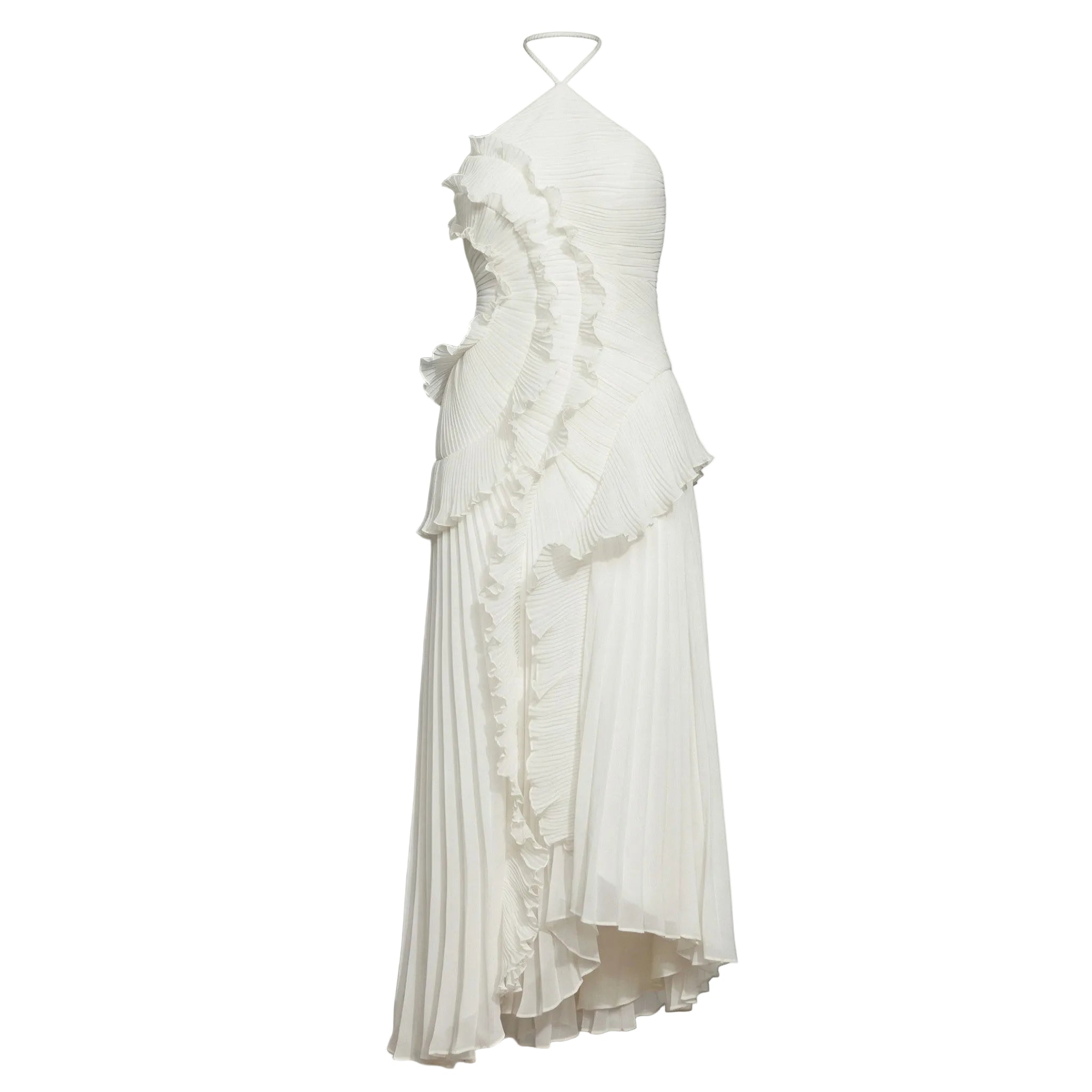 Emma - Women's Ruffle Pleated Halter Maxi Dress - Maxi Dress - White - Taylor & Bennett