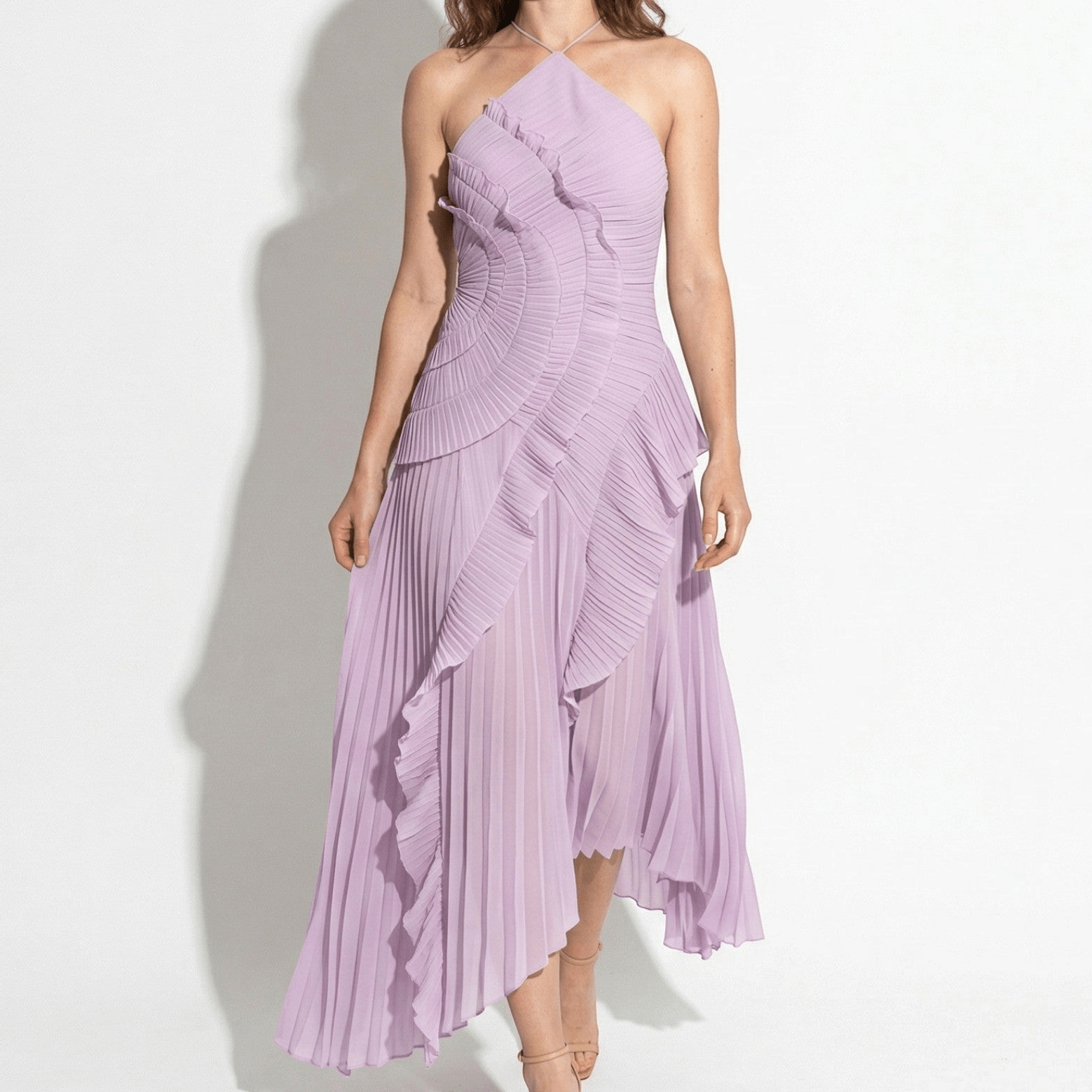 Emma - Women's Ruffle Pleated Halter Maxi Dress - Maxi Dress - Purple - Taylor & Bennett