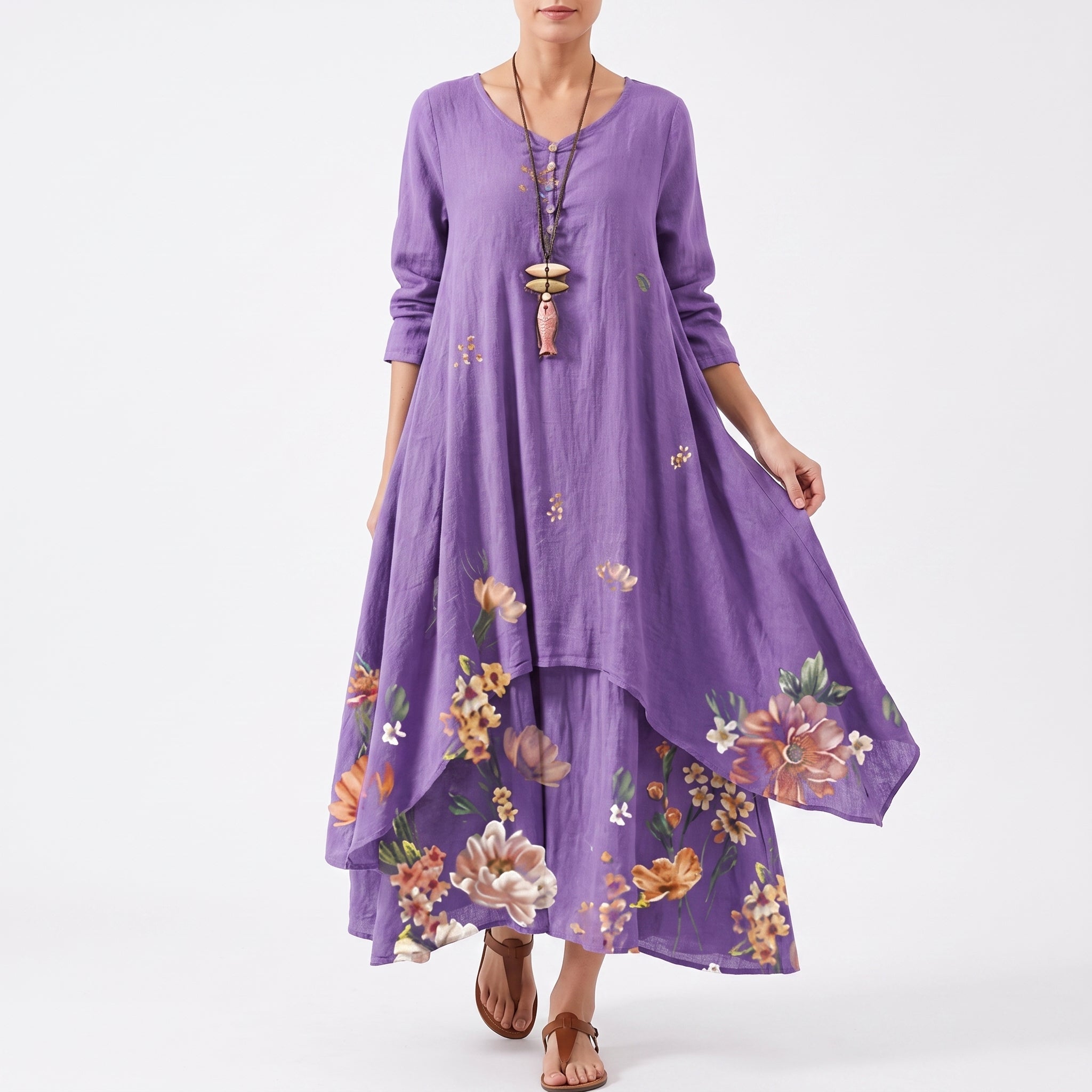 Emma - Women's Summer Floral Border Print Maxi Dress - Dresses - Lavender - Taylor & Bennett