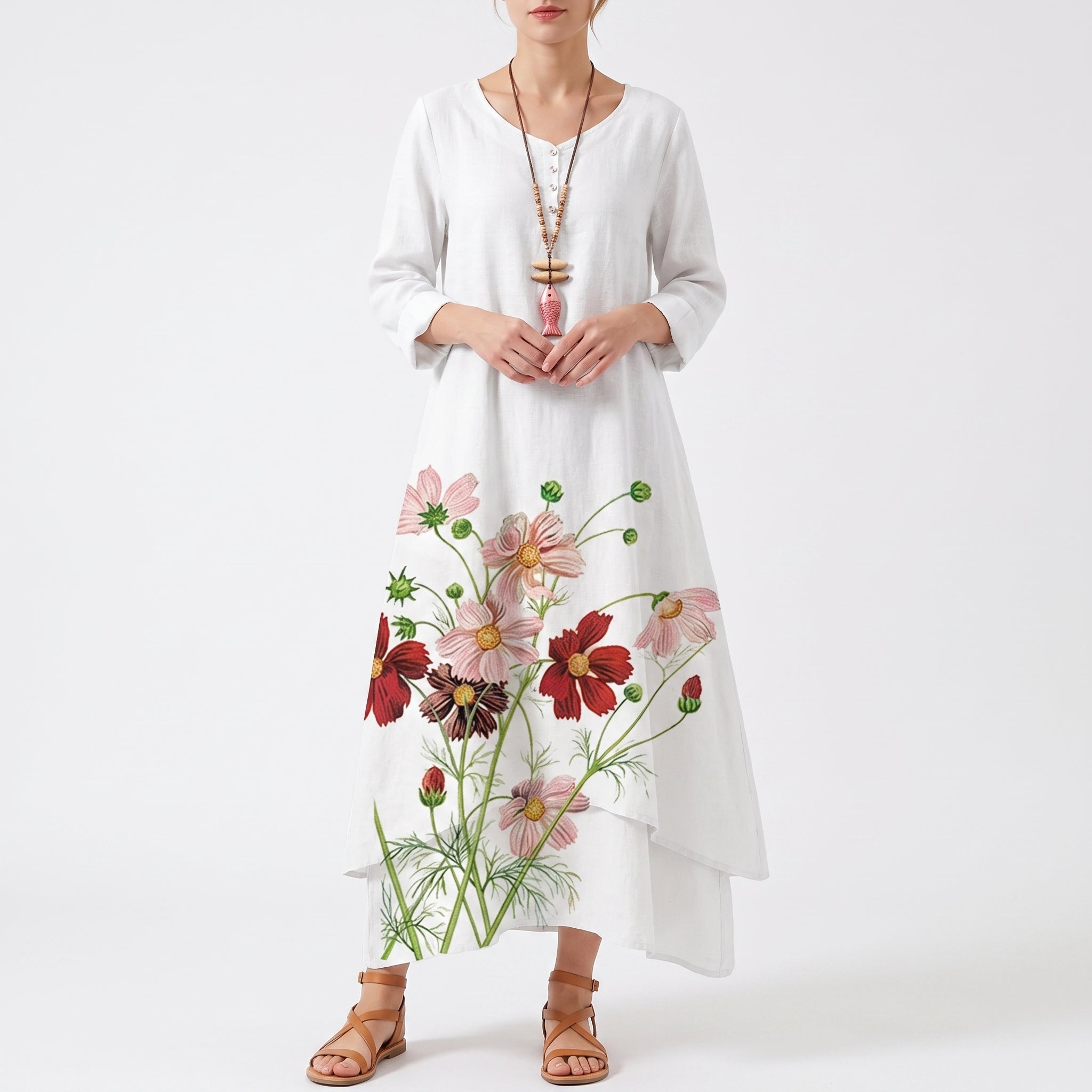 Emma - Women's Summer Floral Border Print Maxi Dress - Dresses - White - Taylor & Bennett