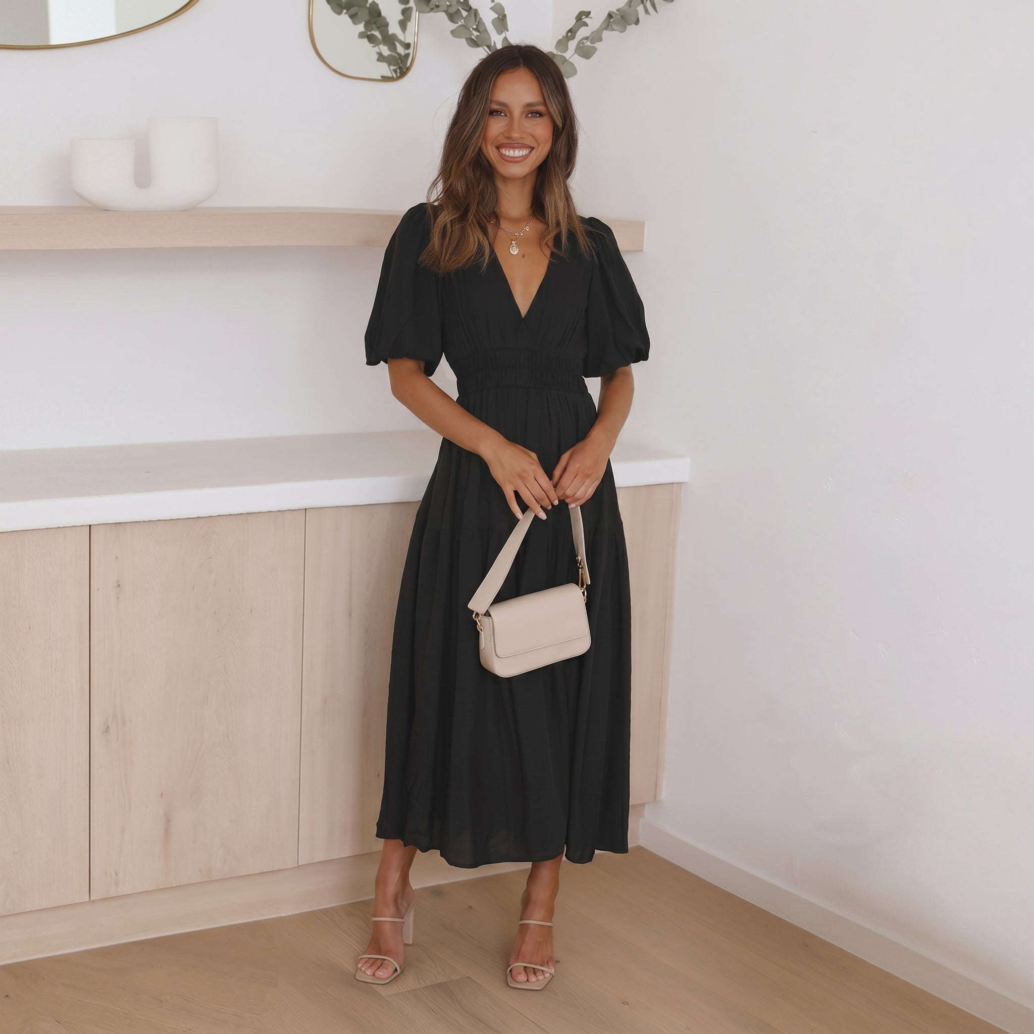 Emma - Women's Summer Smocked Waist Maxi Dress - Maxi Dresses - Black - Taylor & Bennett
