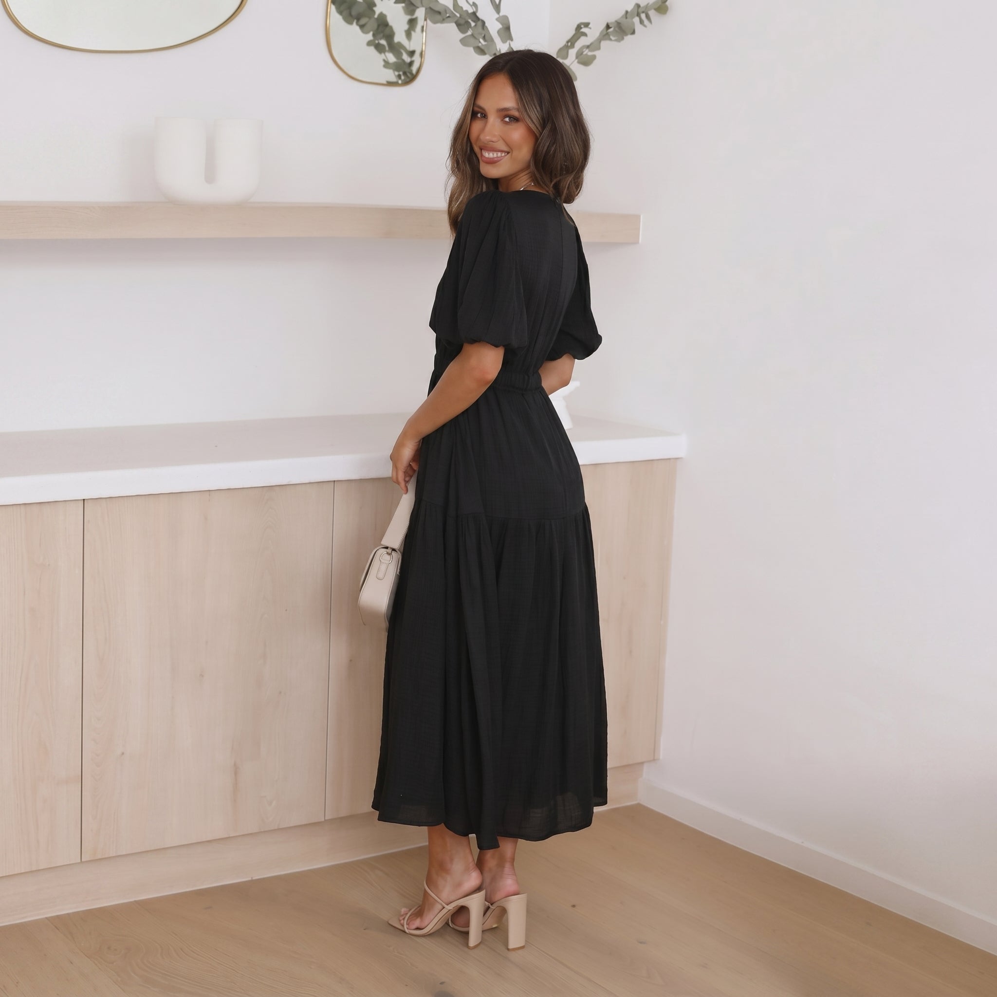 Emma - Women's Summer Smocked Waist Maxi Dress - Maxi Dresses - Black - Taylor & Bennett