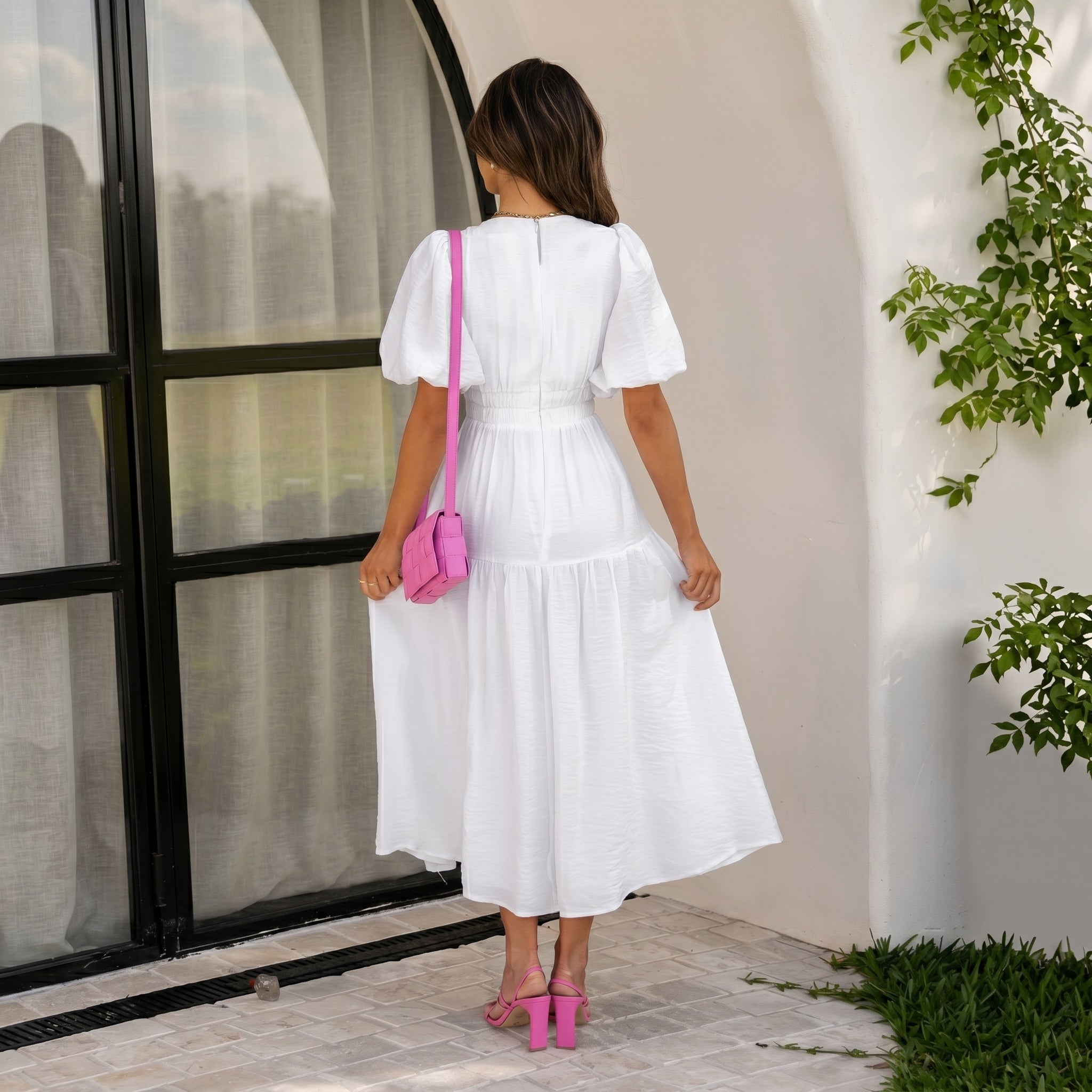 Emma - Women's Summer Smocked Waist Maxi Dress - Maxi Dresses - White - Taylor & Bennett