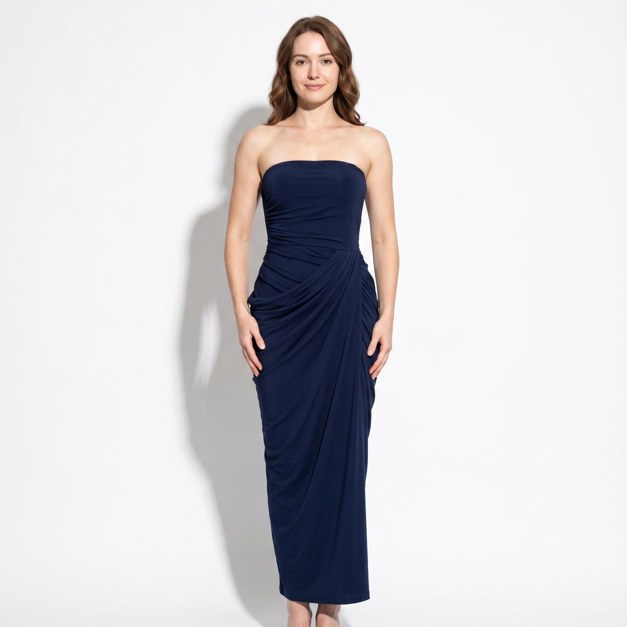 Eva - Women's Strapless Ruched Bridesmaid Maxi Dress - Maxi Dresses - Dark Blue - Taylor & Bennett