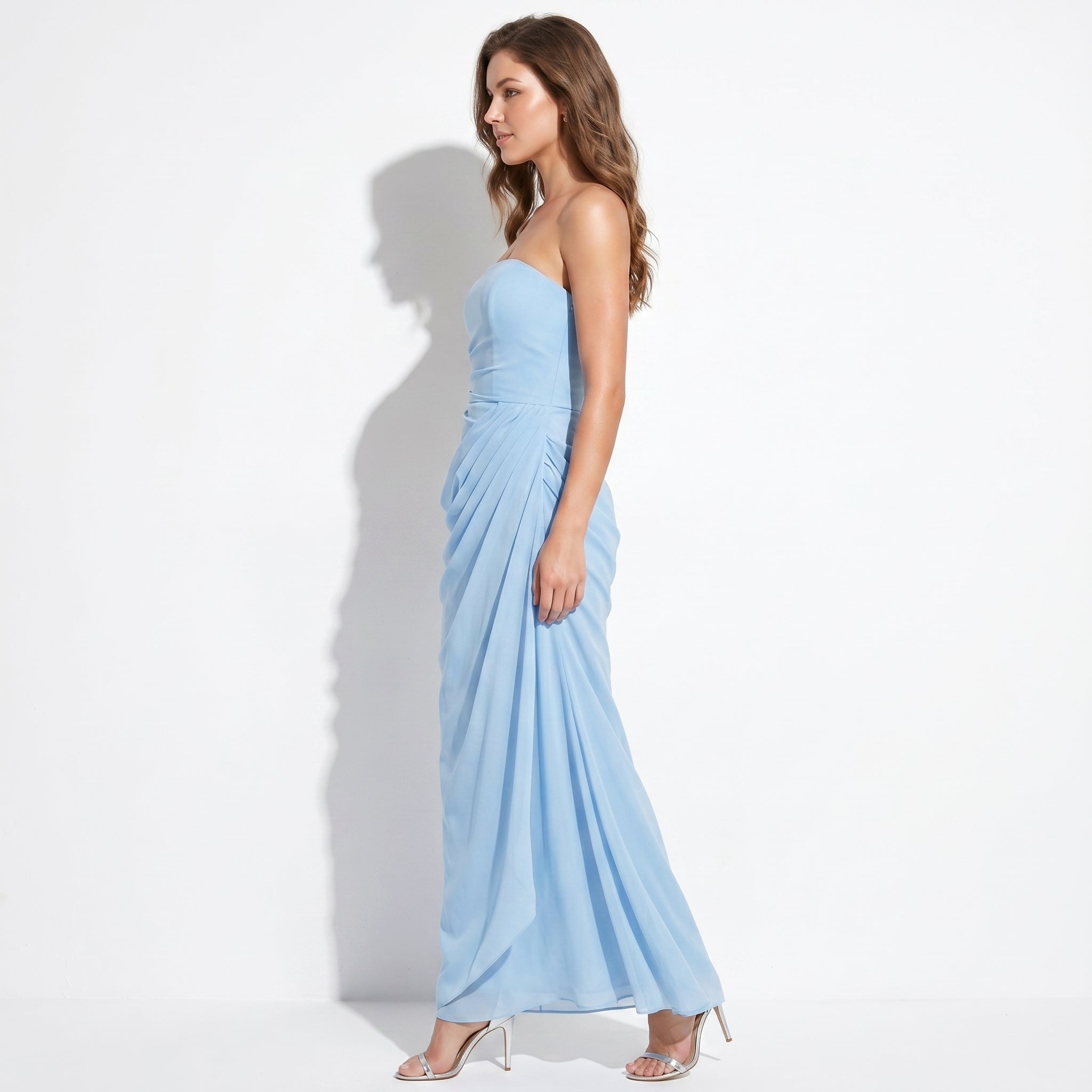 Eva - Women's Strapless Ruched Bridesmaid Maxi Dress - Maxi Dresses - Light Blue - Taylor & Bennett
