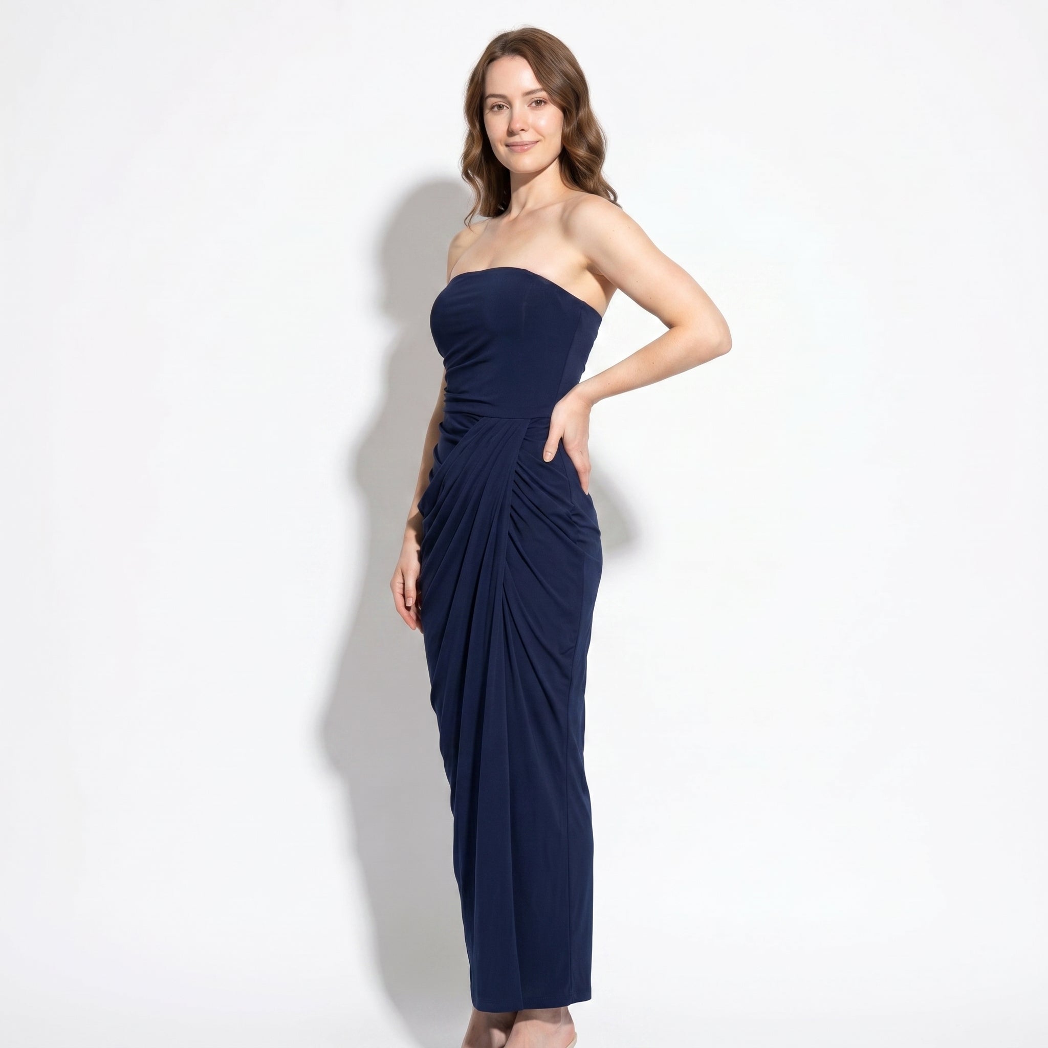 Eva - Women's Strapless Ruched Bridesmaid Maxi Dress - Maxi Dresses - Dark Blue - Taylor & Bennett