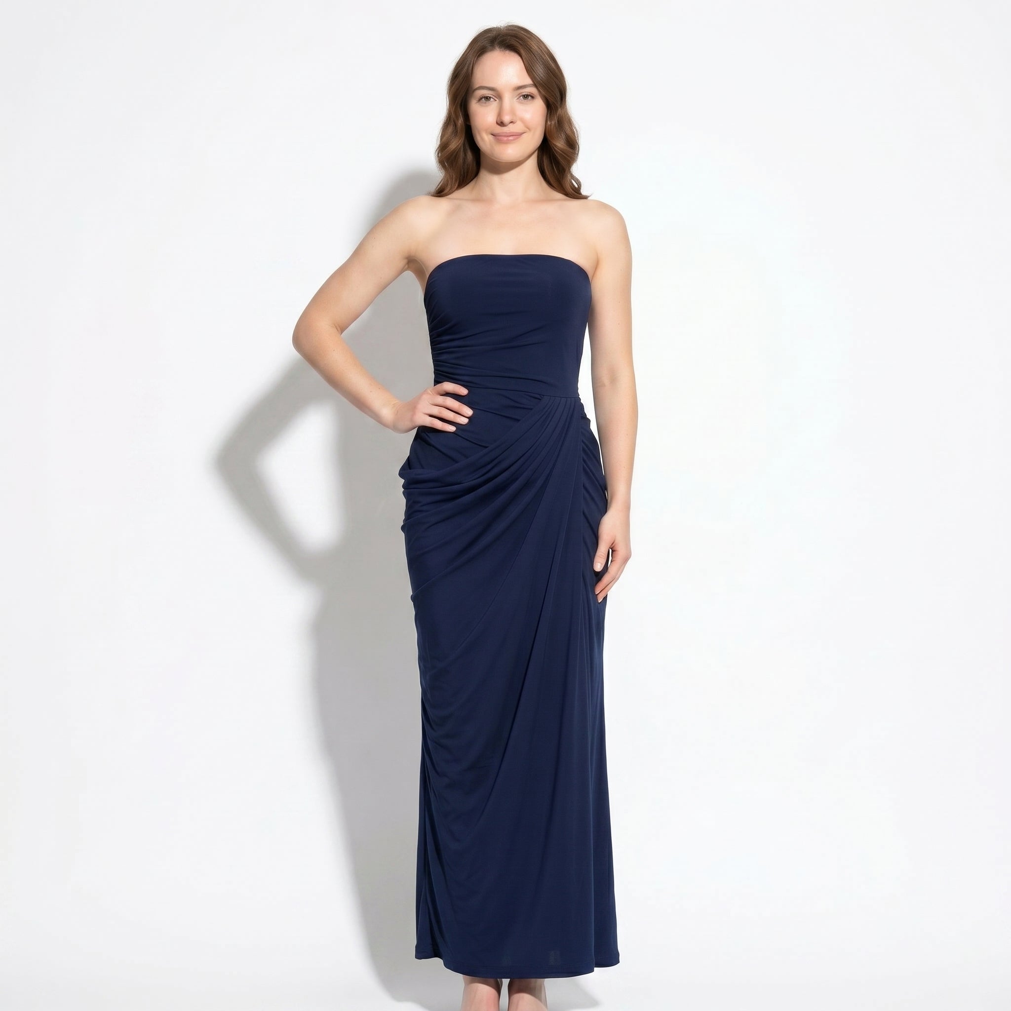 Eva - Women's Strapless Ruched Bridesmaid Maxi Dress - Maxi Dresses - Dark Blue - Taylor & Bennett