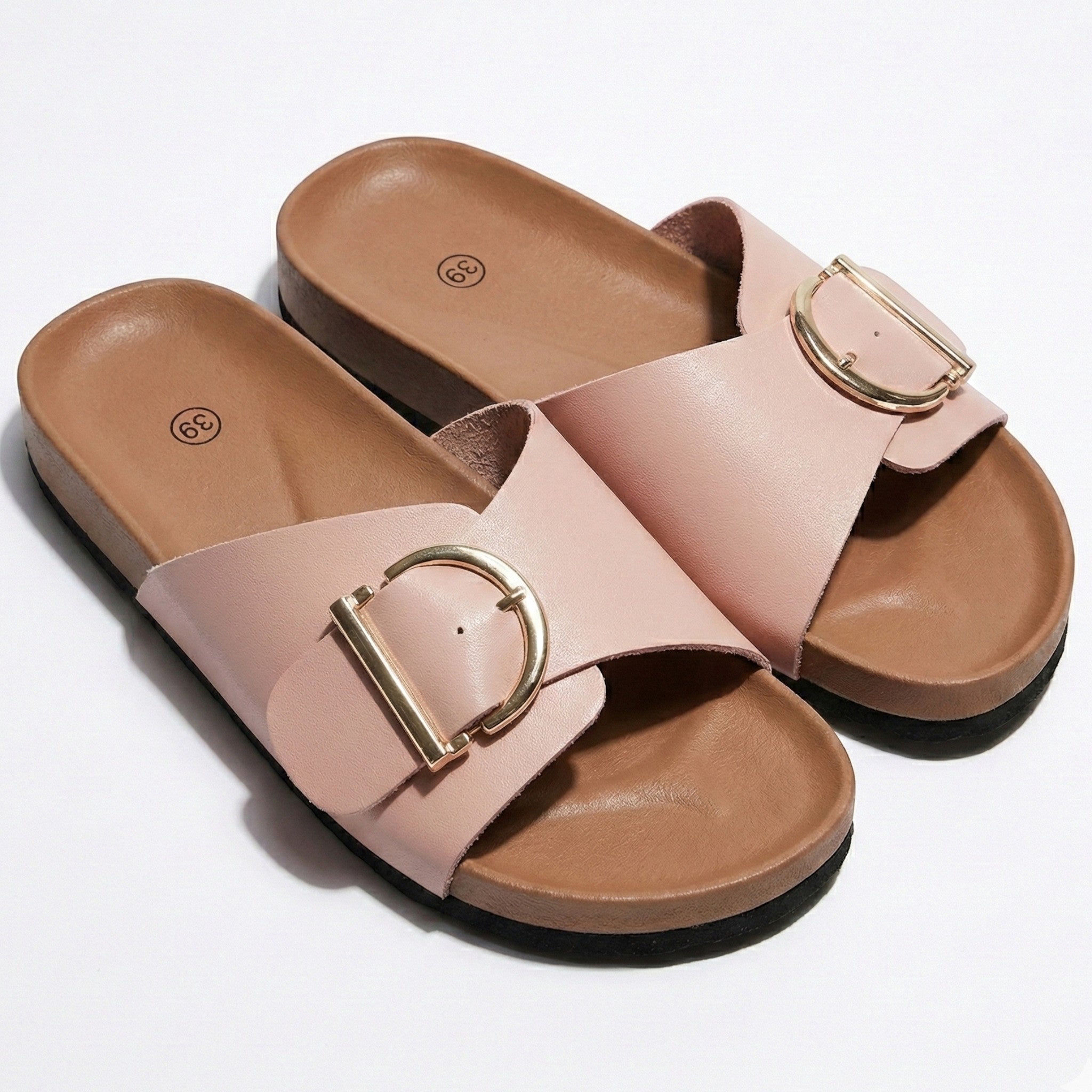 Evie - Women's Cork Mules with Buckle Strap Sandals - Sandals - Light Pink - Taylor & Bennett