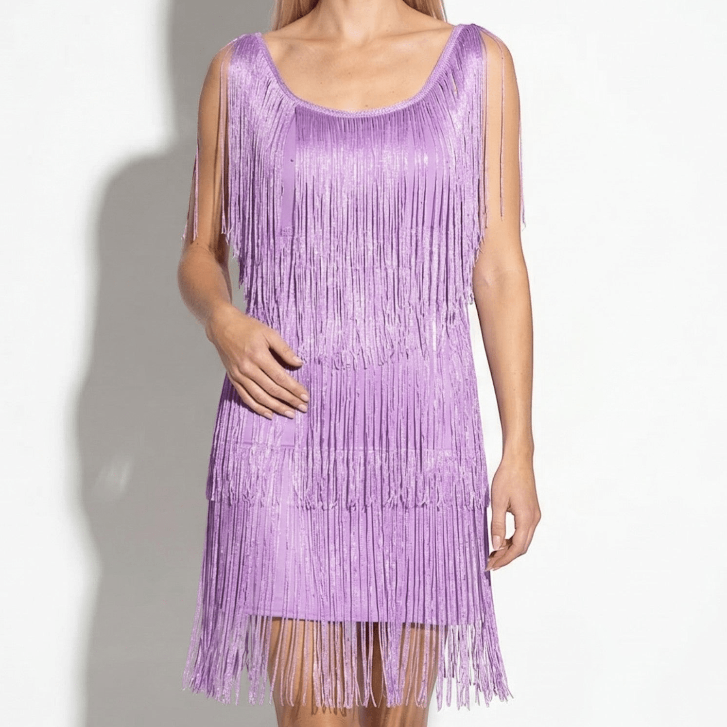 Evie - Women's Fringed Sequin Mini Dress - Mini Dresses - Purple - Taylor & Bennett