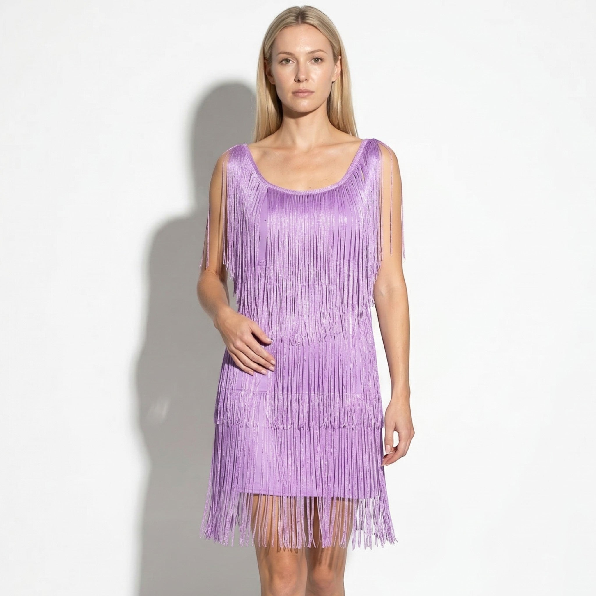 Evie - Women's Fringed Sequin Mini Dress - Mini Dresses - Purple - Taylor & Bennett