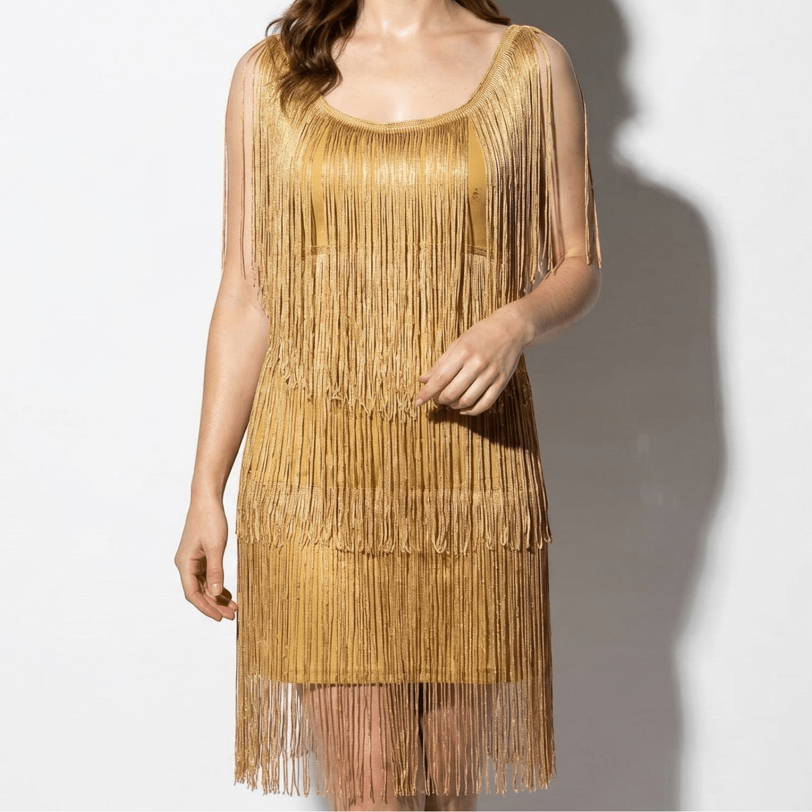 Evie - Women's Fringed Sequin Mini Dress - Mini Dresses - Gold - Taylor & Bennett