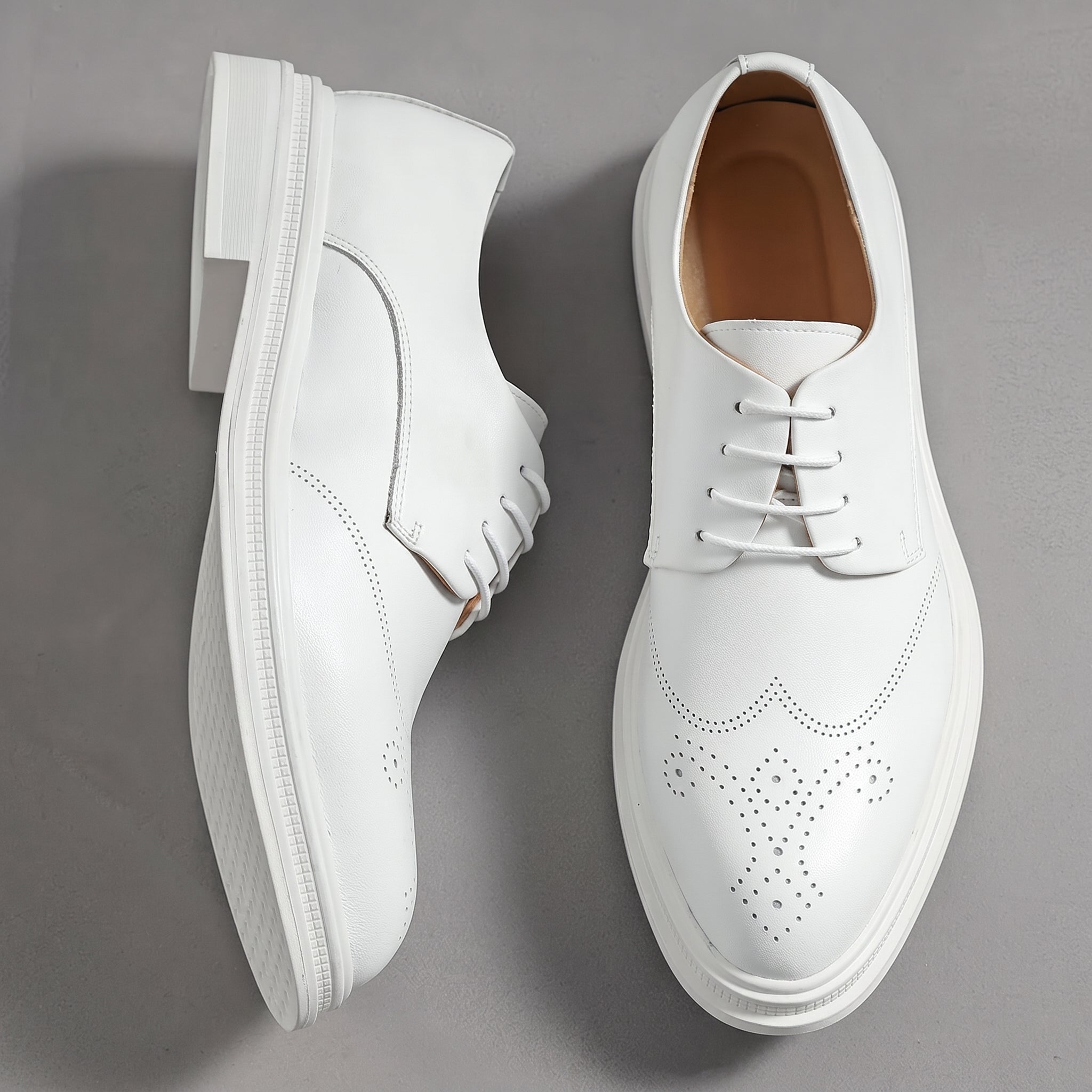Fletcher - Men's Brogue Lace-Up Flat Sole Derby Shoes - Men's Shoes - White - Taylor & Bennett