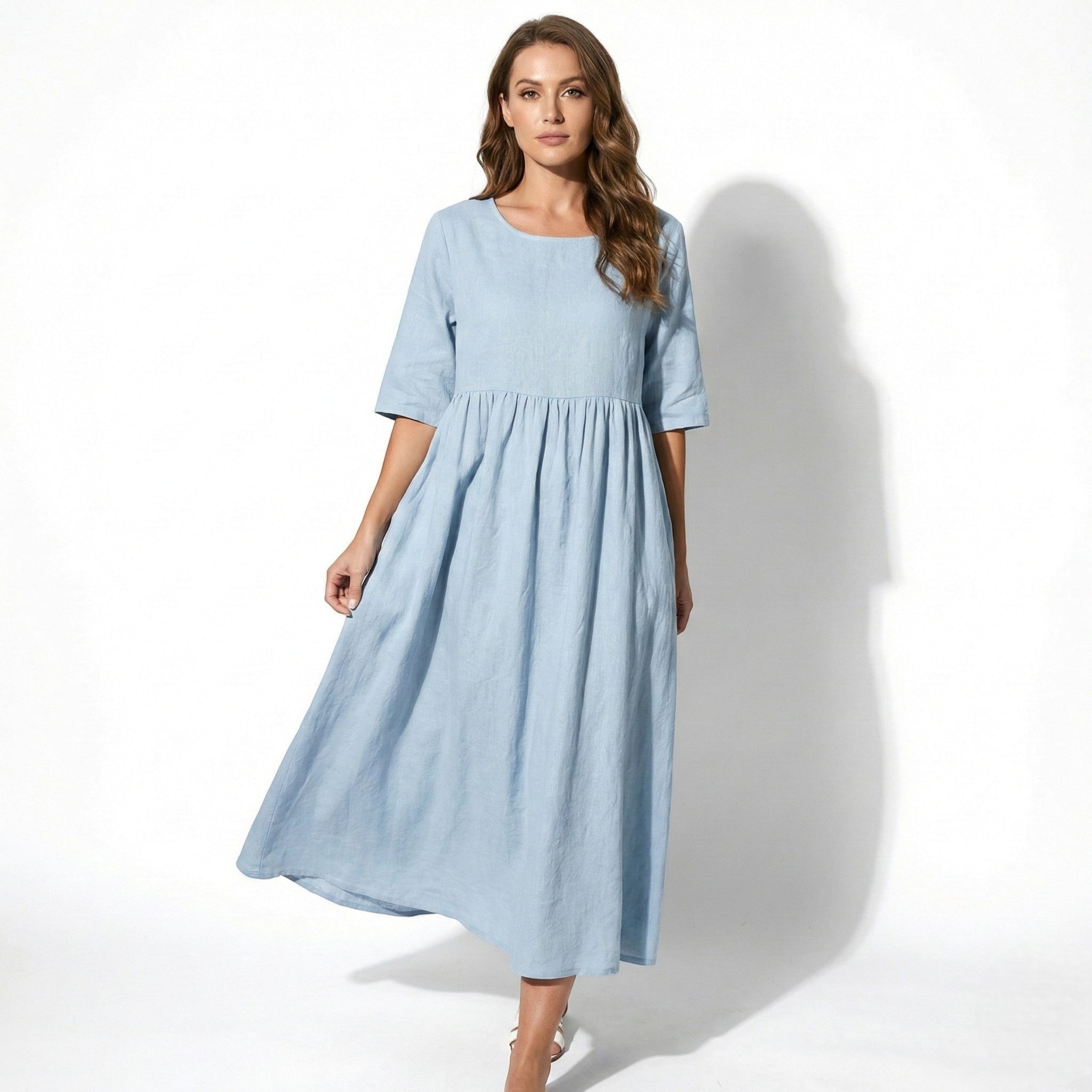 Florence - Women's Breathable Midi Dress with Functional Pockets - Dress - Sky Blue - Taylor & Bennett