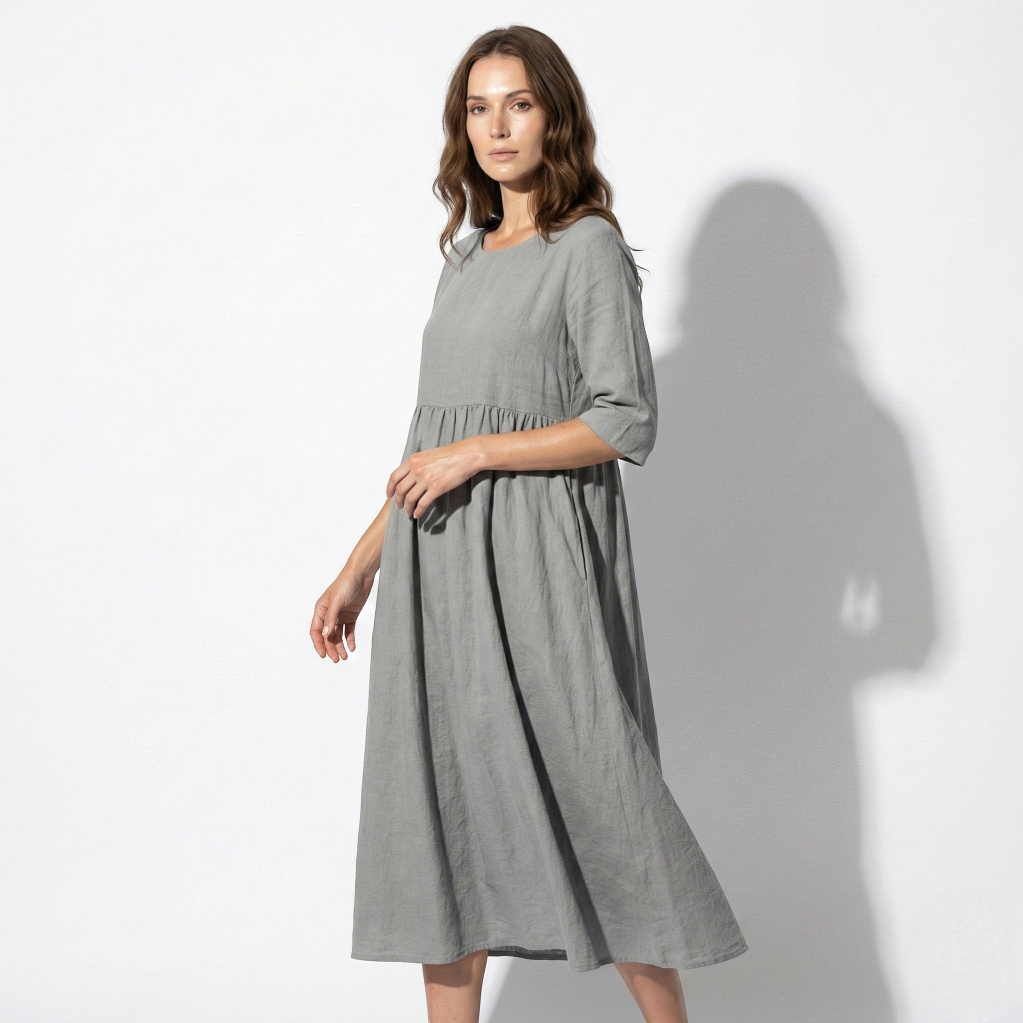 Florence - Women's Breathable Midi Dress with Functional Pockets - Dress - Sky Blue - Taylor & Bennett