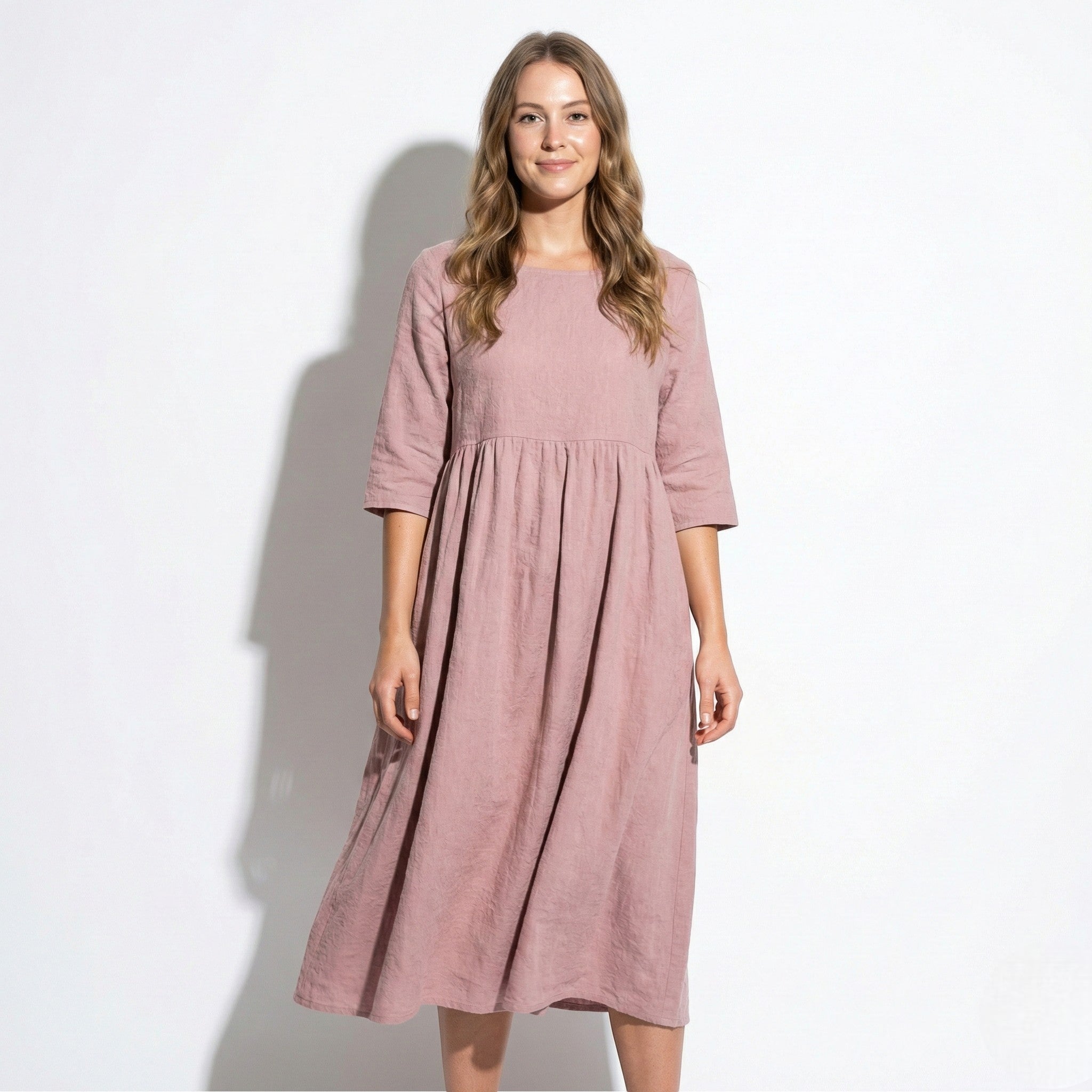 Florence - Women's Breathable Midi Dress with Functional Pockets - Dress - Pink - Taylor & Bennett