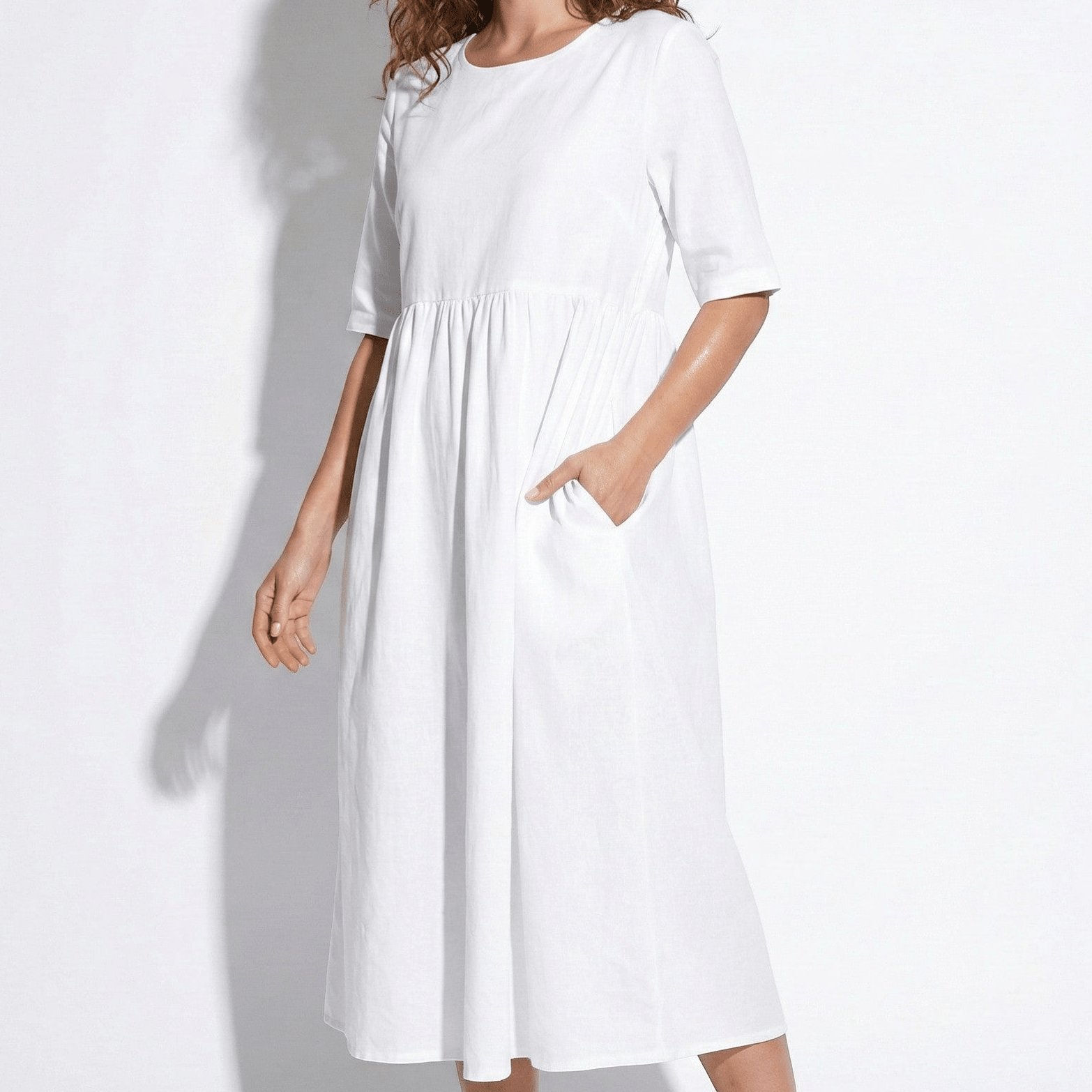 Florence - Women's Breathable Midi Dress with Functional Pockets - Dress - White - Taylor & Bennett