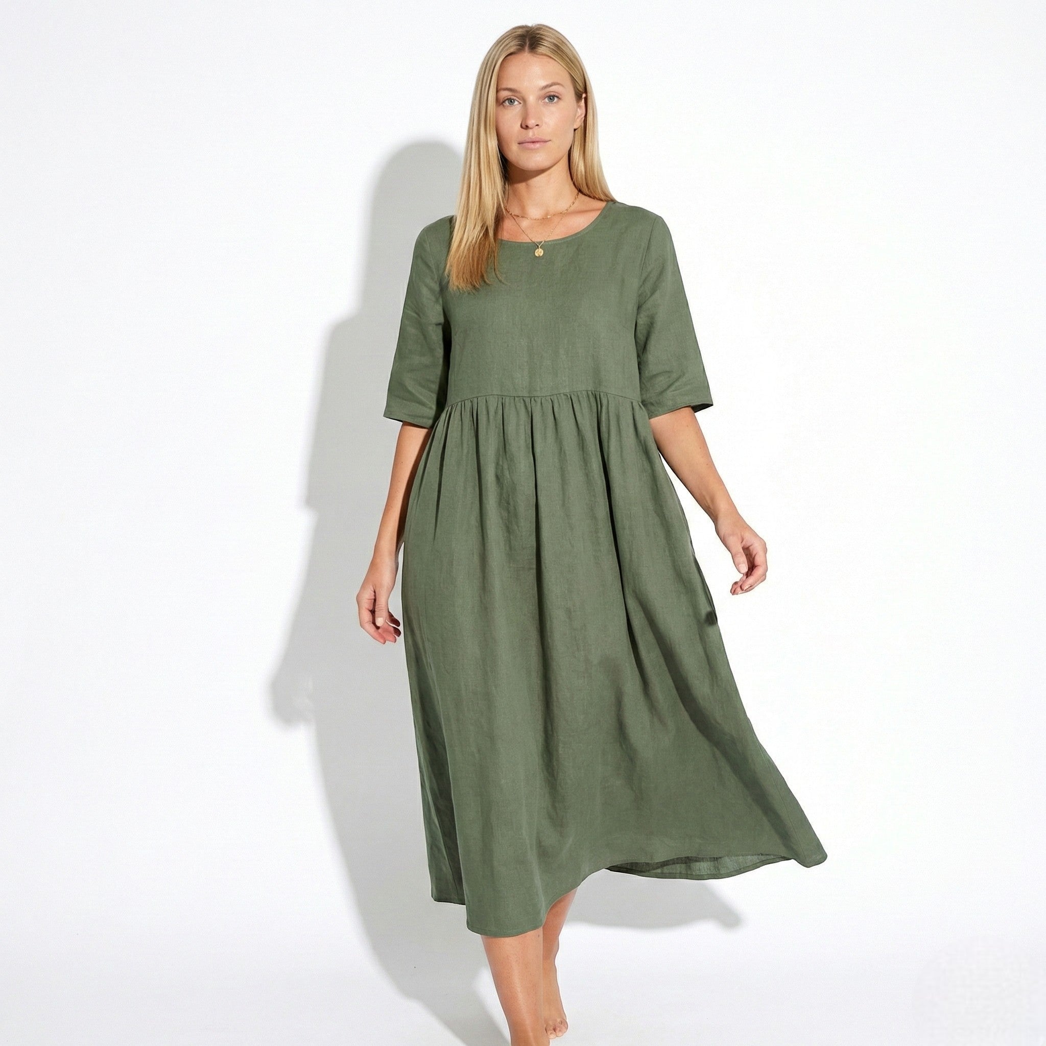 Florence - Women's Breathable Midi Dress with Functional Pockets - Dress - Green - Taylor & Bennett