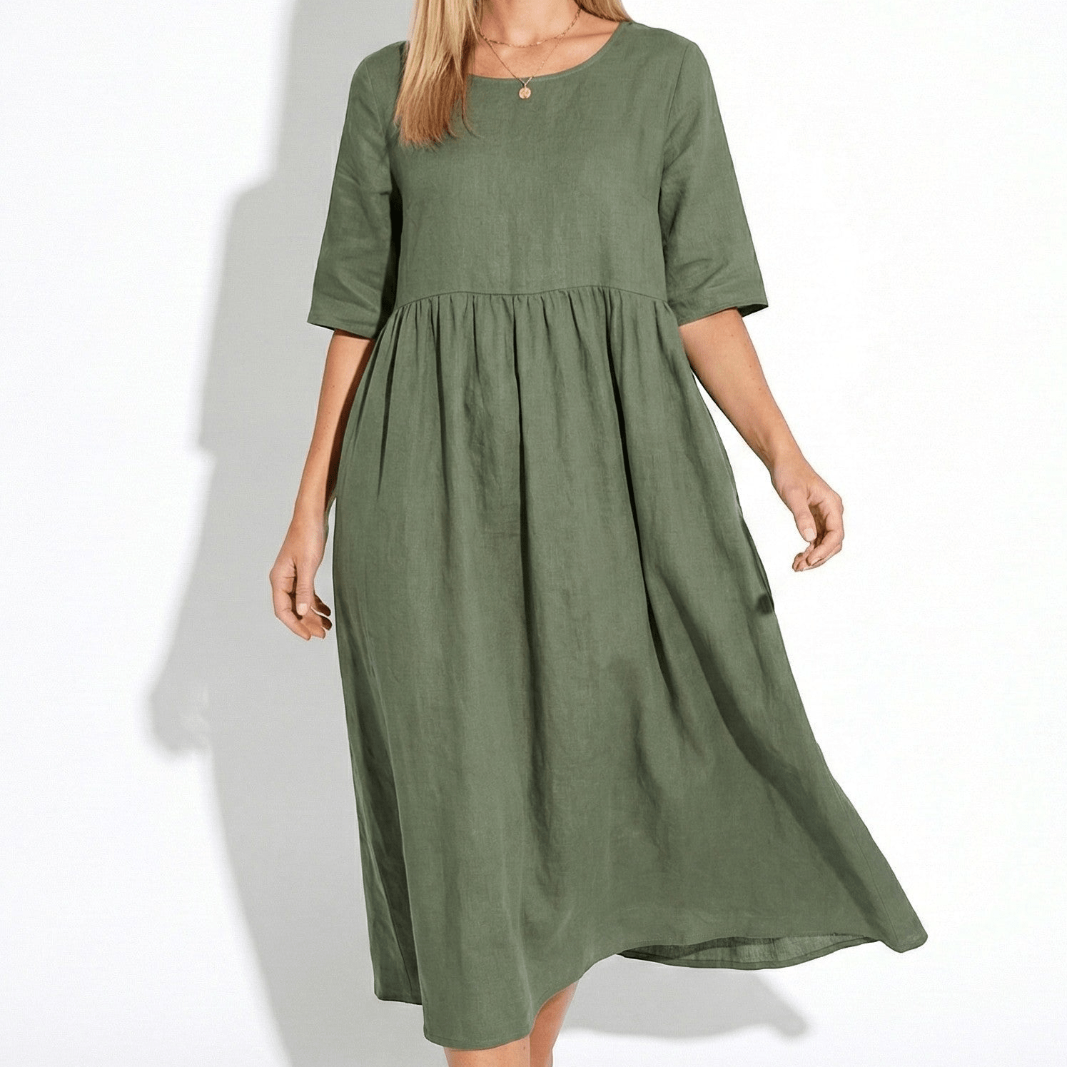 Florence - Women's Breathable Midi Dress with Functional Pockets - Dress - Green - Taylor & Bennett