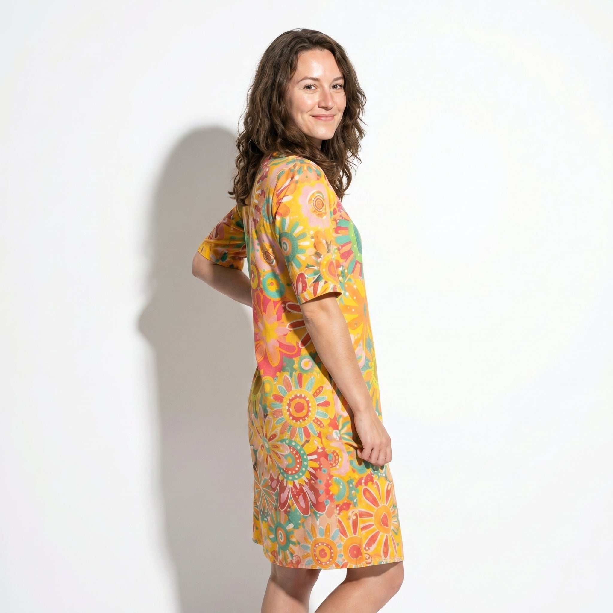 Florence - Women's Floral V - Neck Summer Mini Dress - Women Dress - Yellow - Taylor & Bennett