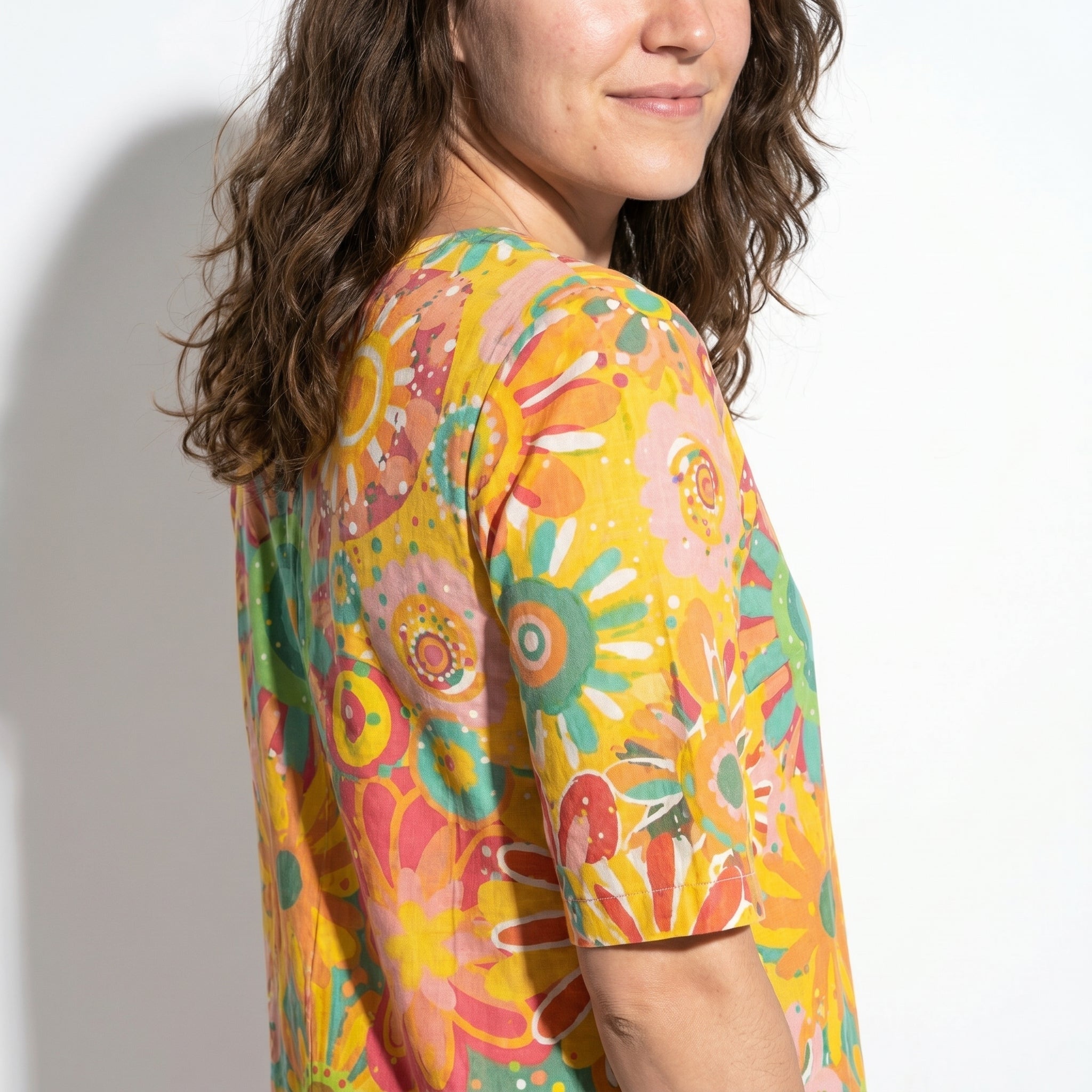 Florence - Women's Floral V - Neck Summer Mini Dress - Women Dress - Yellow - Taylor & Bennett