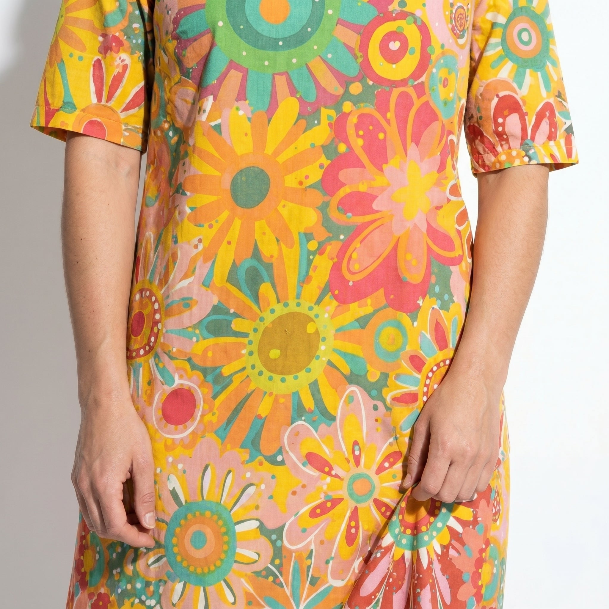 Florence - Women's Floral V - Neck Summer Mini Dress - Women Dress - Yellow - Taylor & Bennett