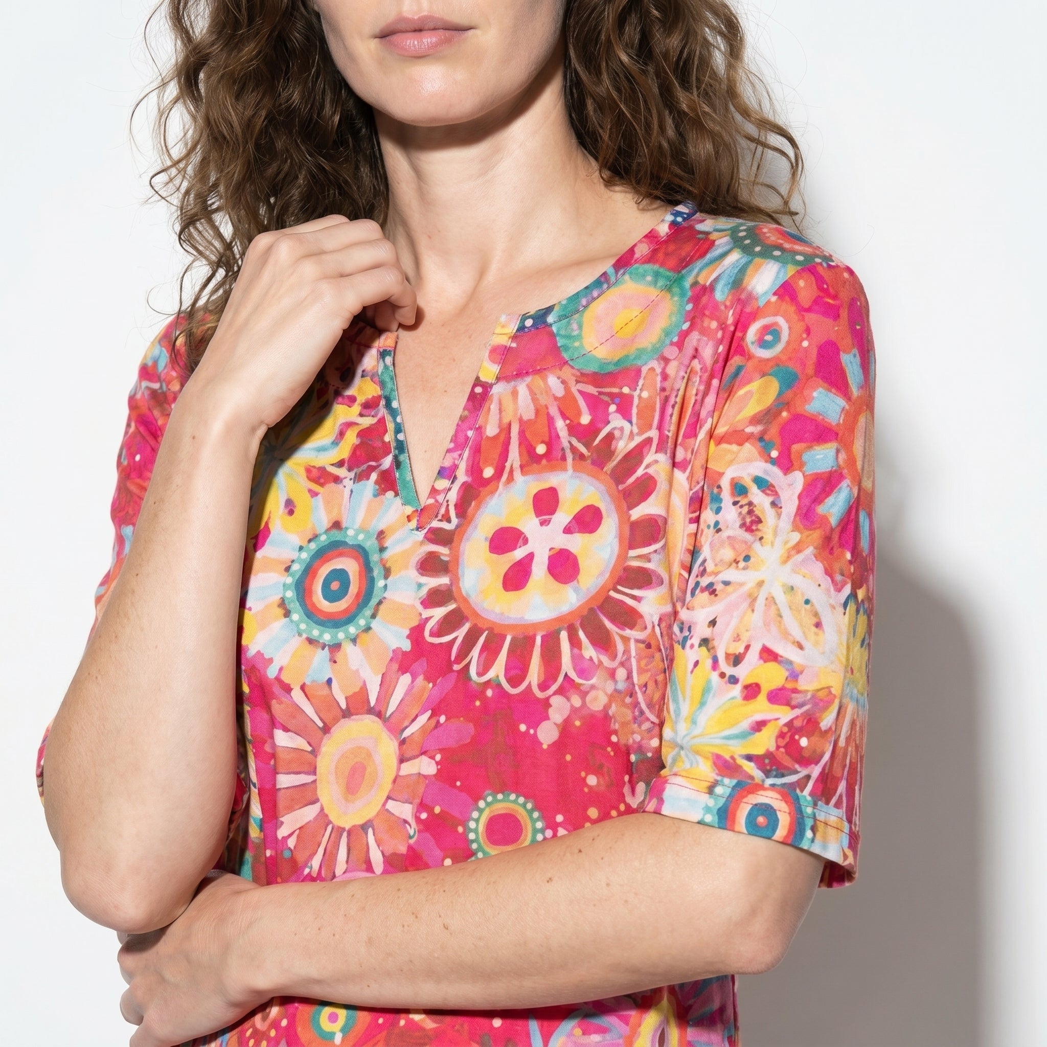 Florence - Women's Floral V - Neck Summer Mini Dress - Women Dress - Pink - Taylor & Bennett