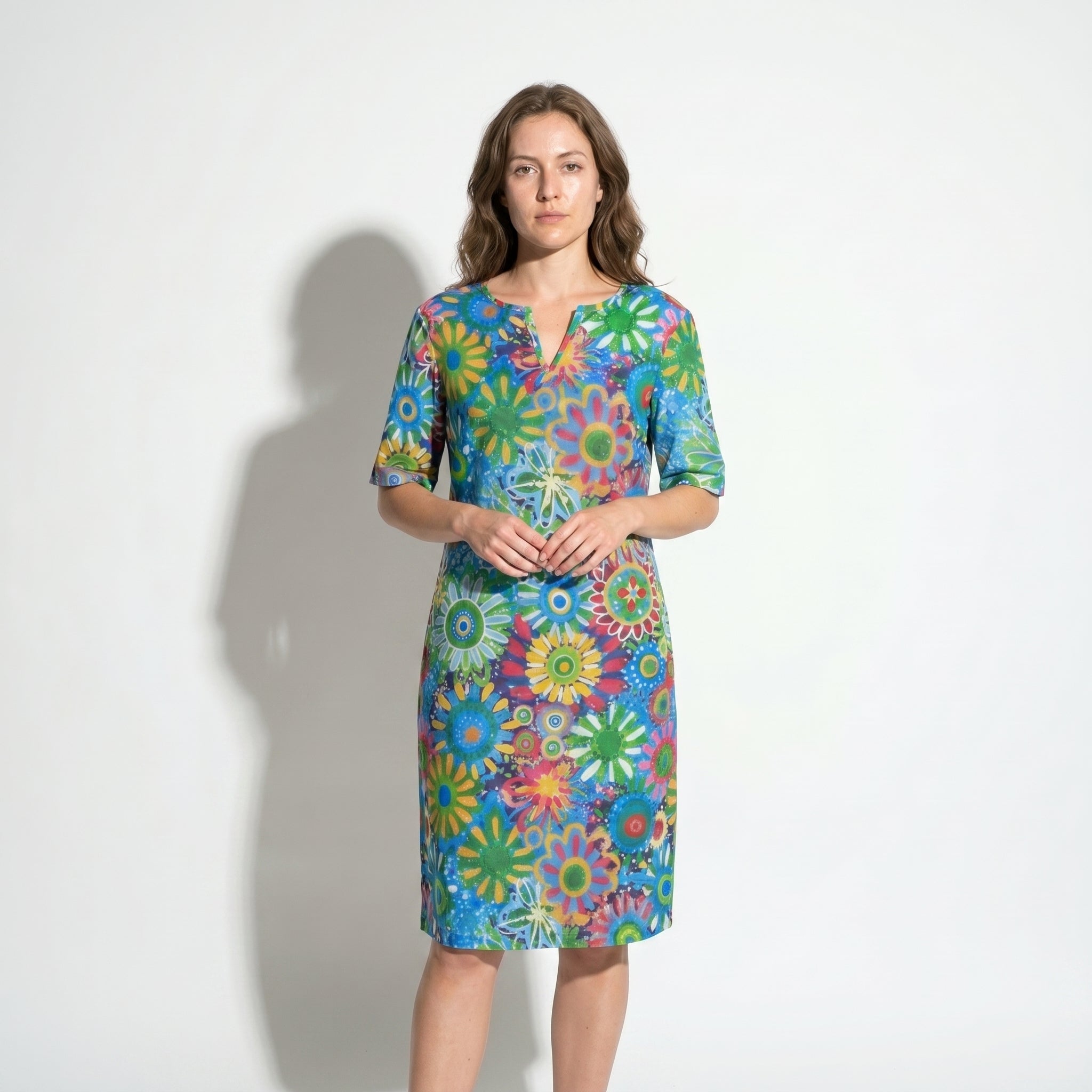 Florence - Women's Floral V - Neck Summer Mini Dress - Women Dress - Green - Taylor & Bennett