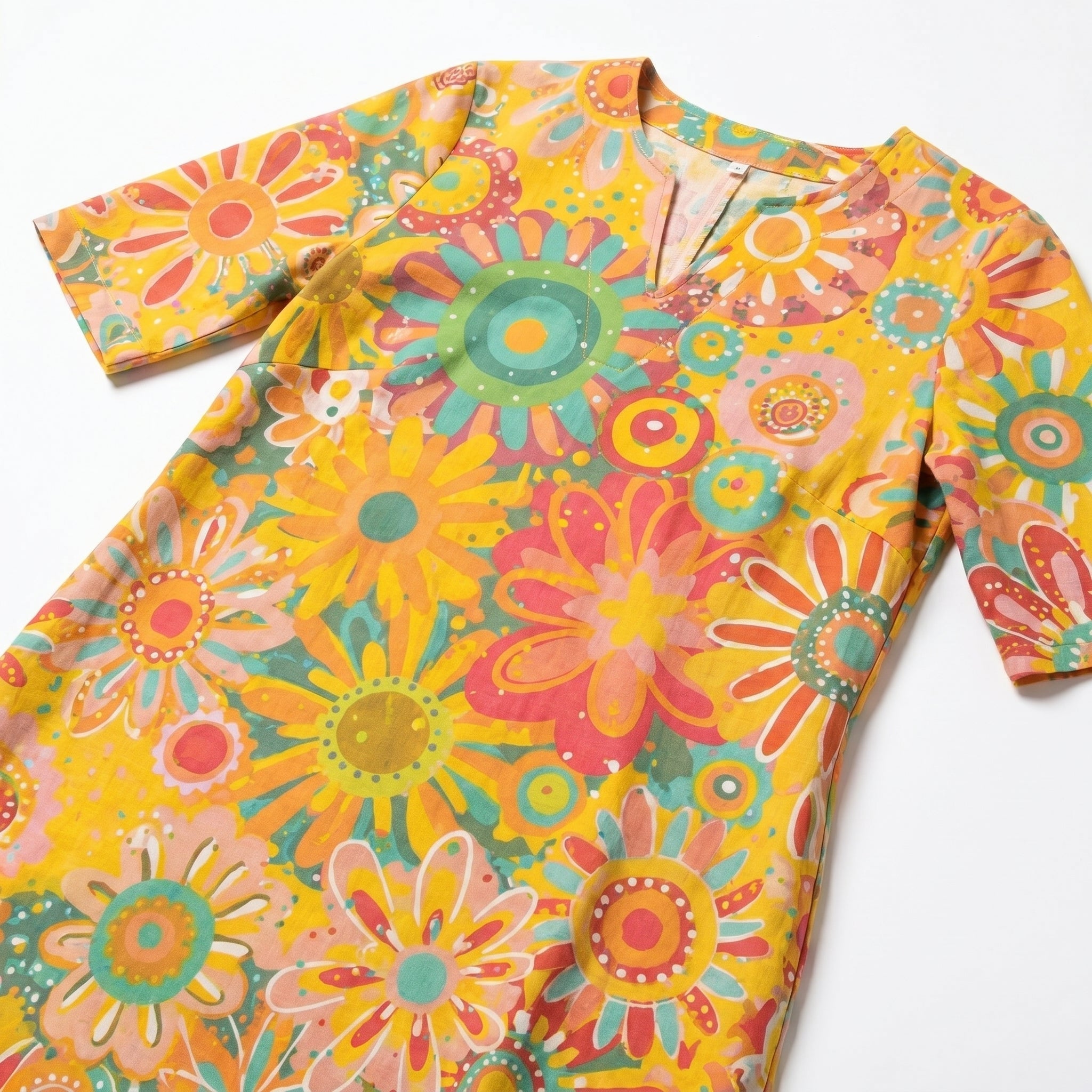 Florence - Women's Floral V - Neck Summer Mini Dress - Women Dress - Yellow - Taylor & Bennett