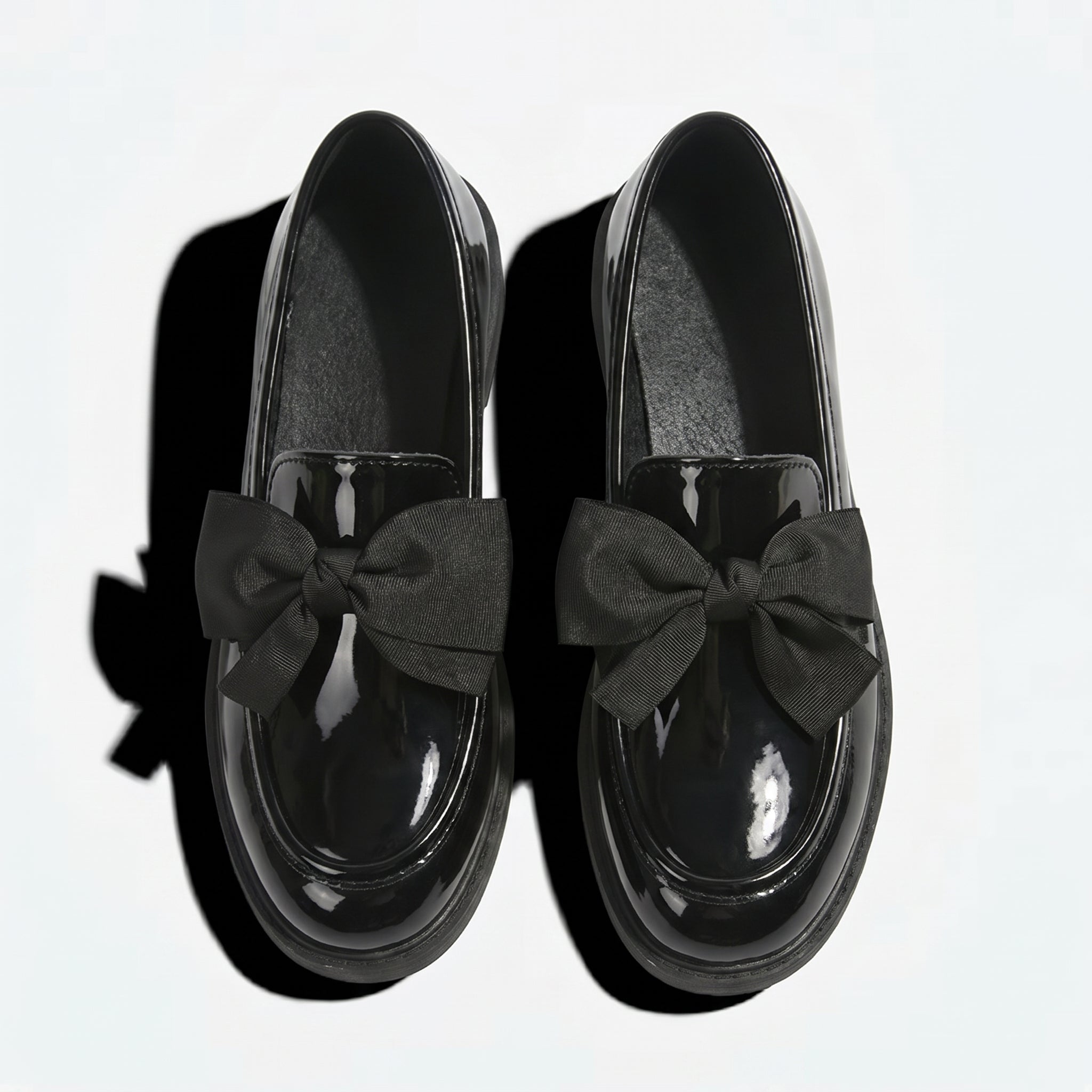 Florence - Women's Platform Loafers with Bow Detail - Loafers - Glossy Black - Taylor & Bennett