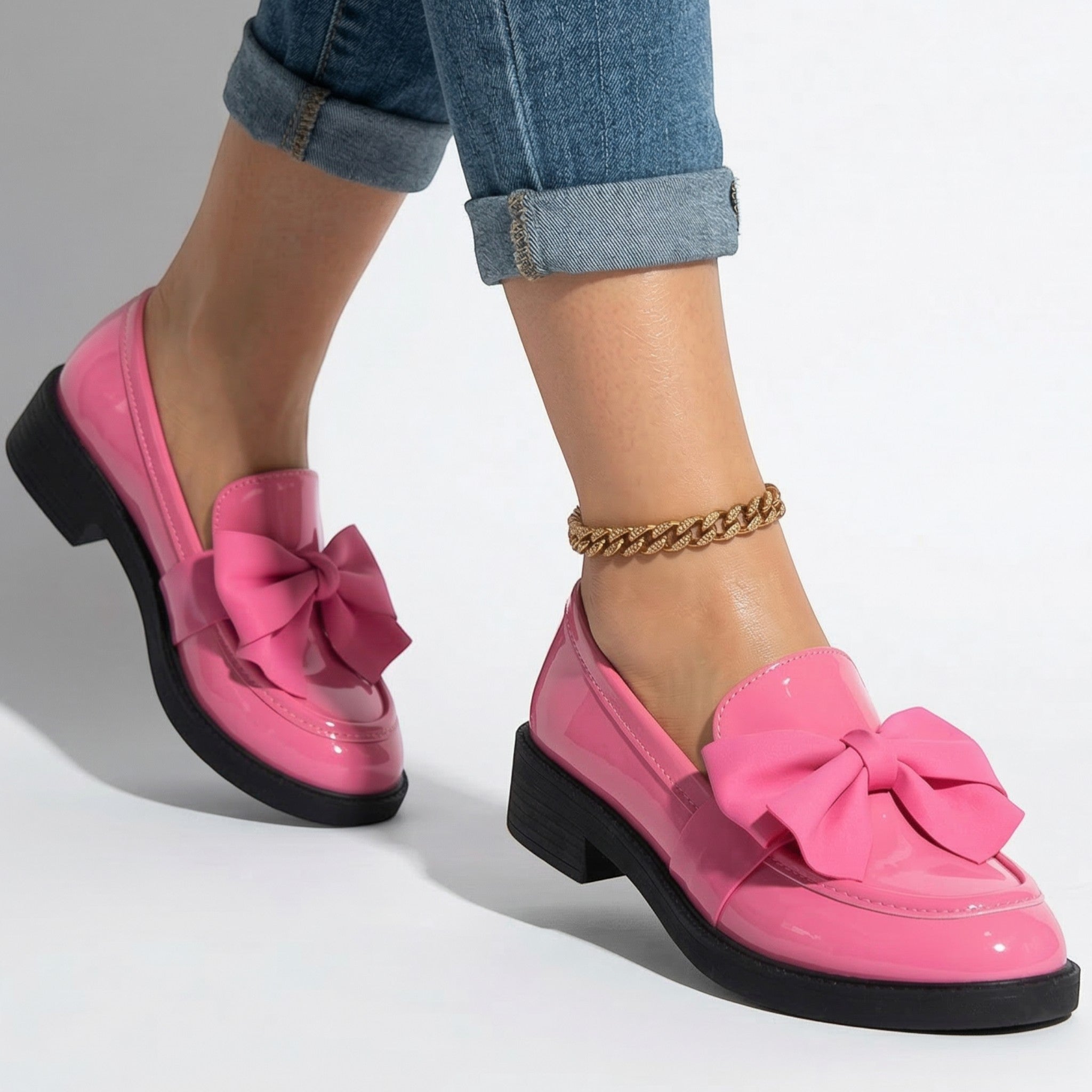 Florence - Women's Platform Loafers with Bow Detail - Loafers - Pink - Taylor & Bennett