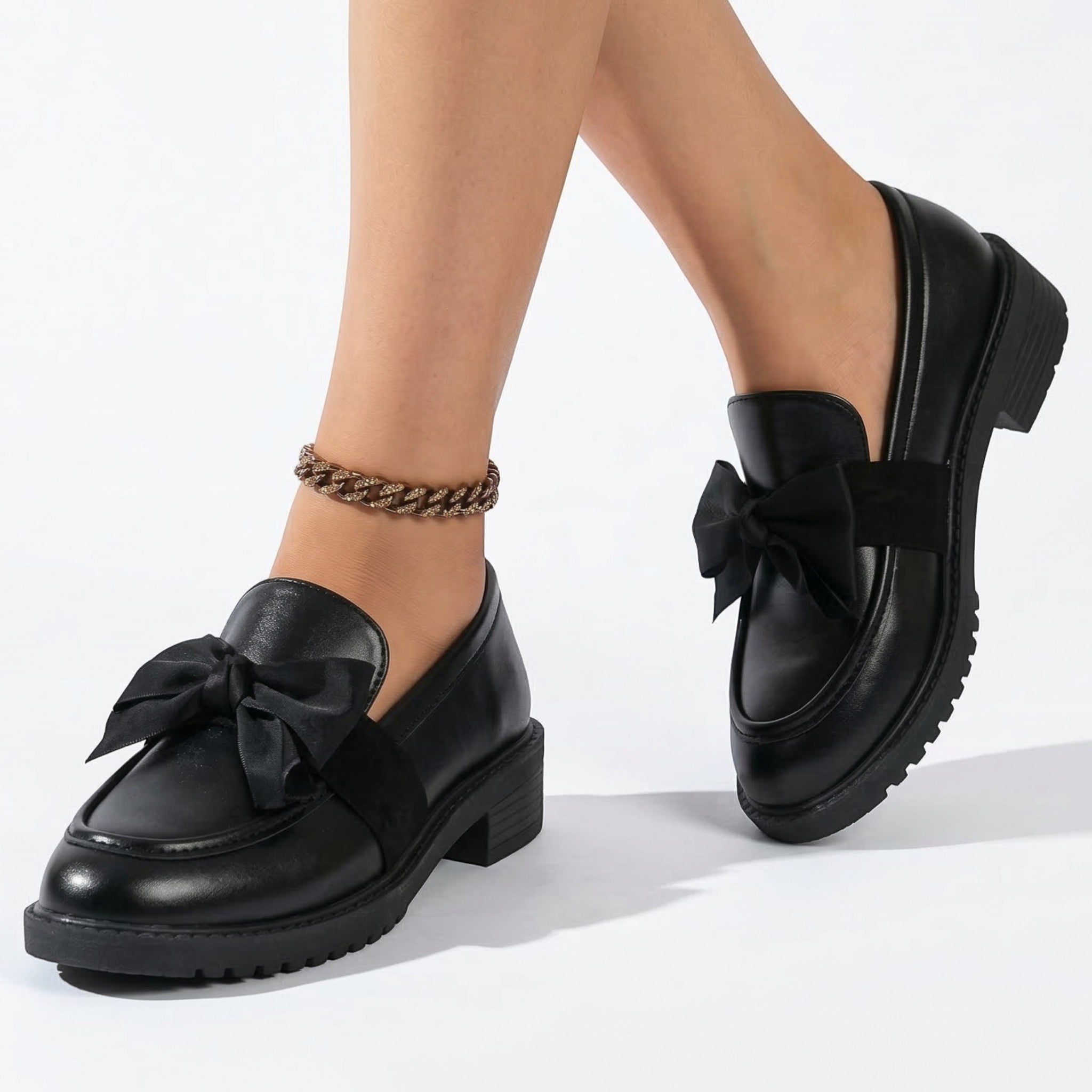 Florence - Women's Platform Loafers with Bow Detail - Loafers - Black - Taylor & Bennett