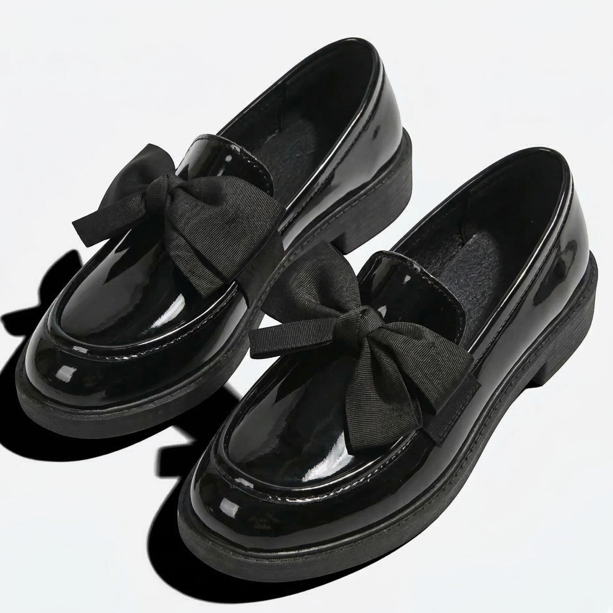 Florence - Women's Platform Loafers with Bow Detail - Loafers - Glossy Black - Taylor & Bennett