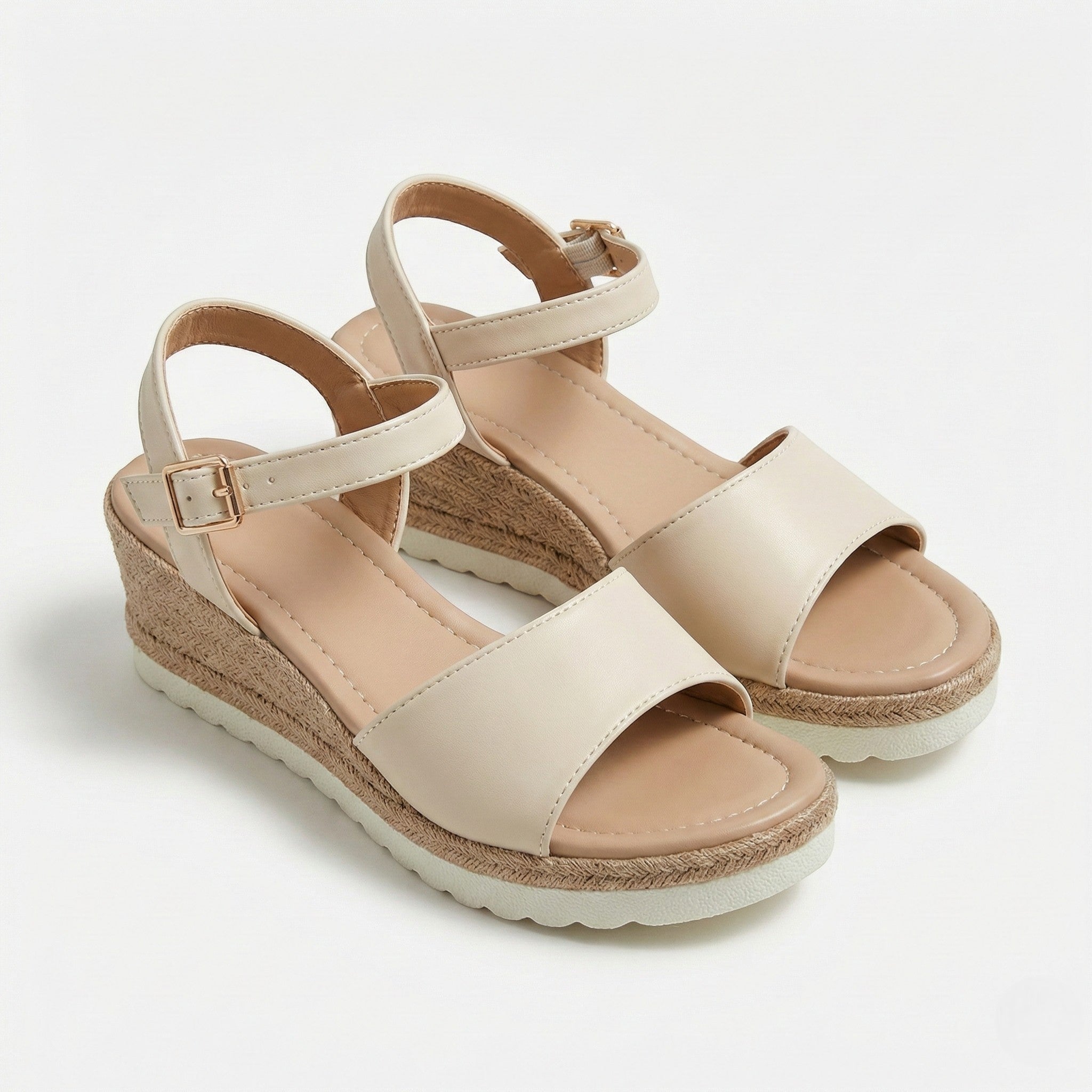 Florence - Women's Wedge Sandals with Adjustable Ankle Straps - Sandals - Beige - Taylor & Bennett