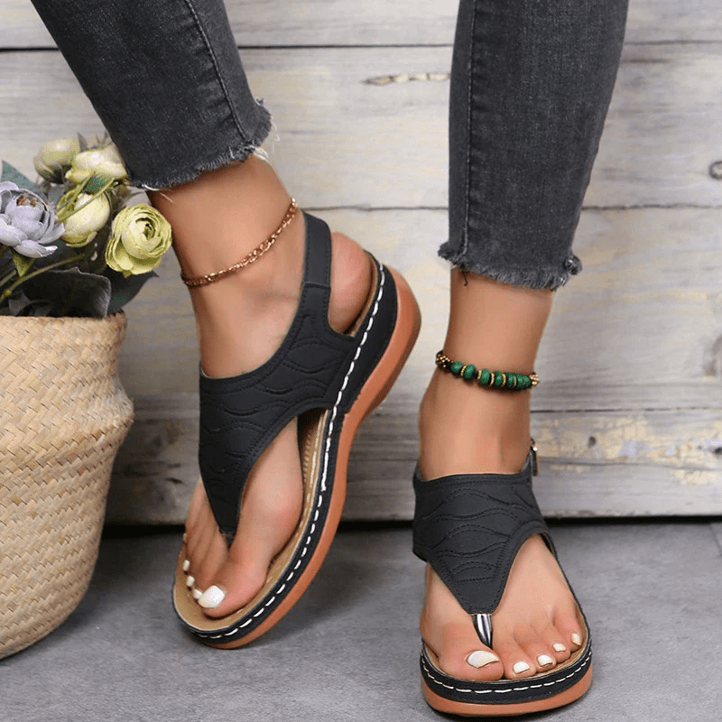 Florence - Women's Wedge Sandals with Buckle Slingback - Sandals - Black - Taylor & Bennett