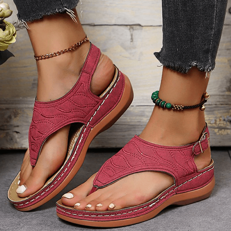 Florence - Women's Wedge Sandals with Buckle Slingback - Sandals - Red - Taylor & Bennett